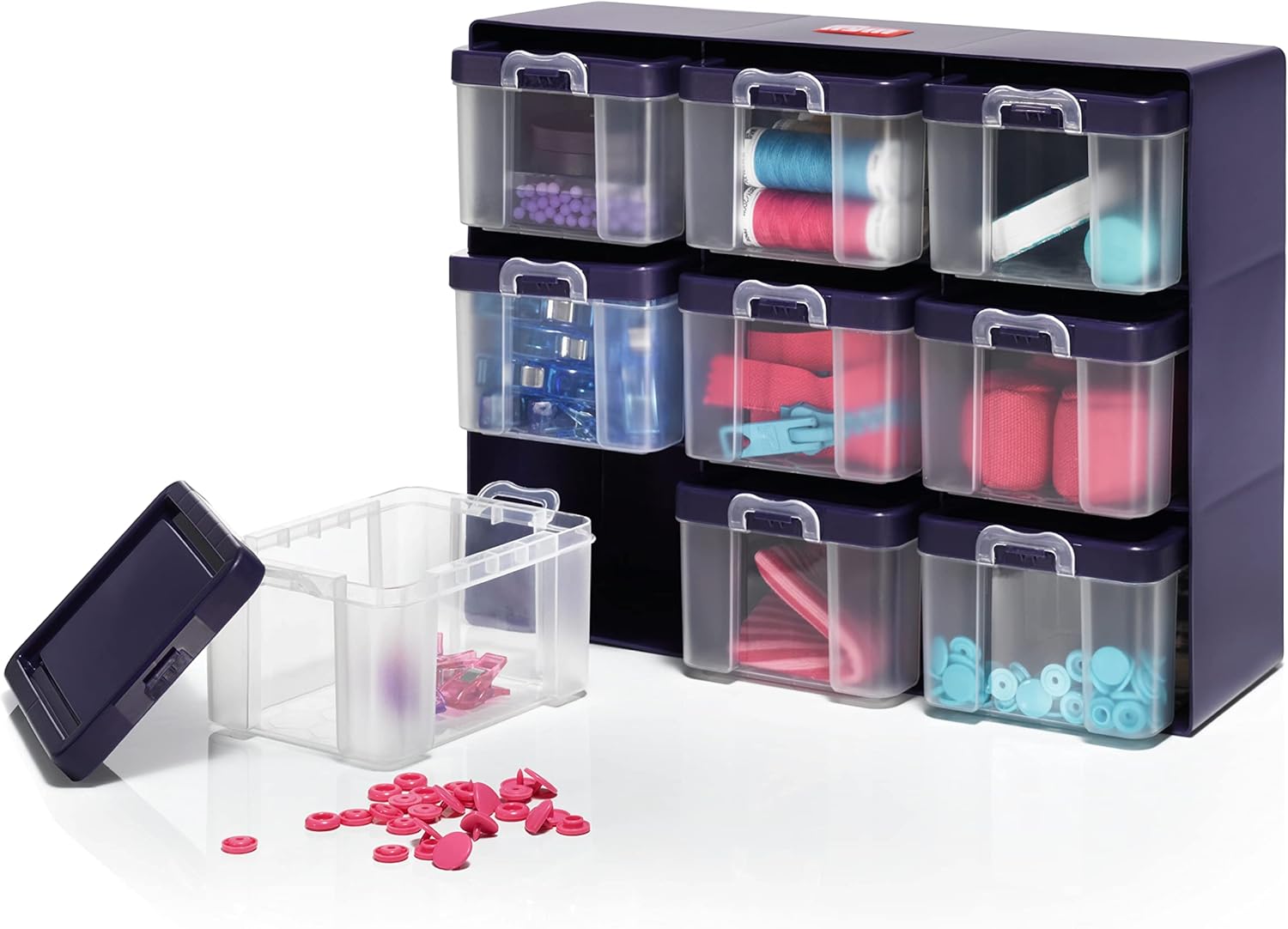 Prym, Clear, 9 Compartments Organizer Box, Multicoloured