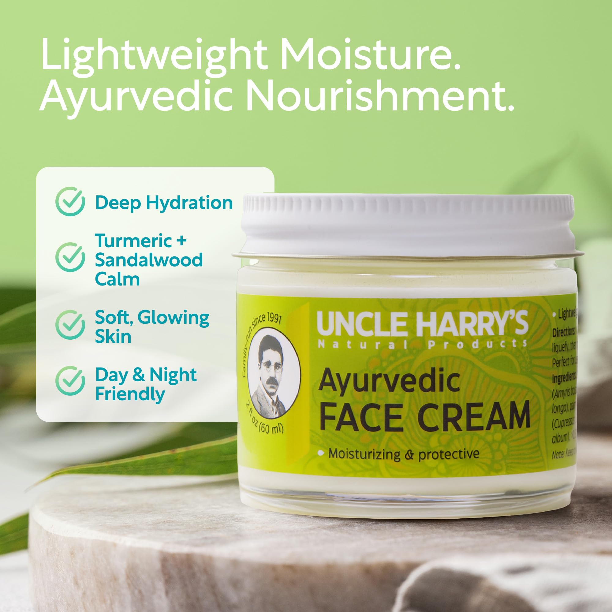 Uncle Harry's Ayurvedic Face Cream with Jojoba Esters and Essential Oils