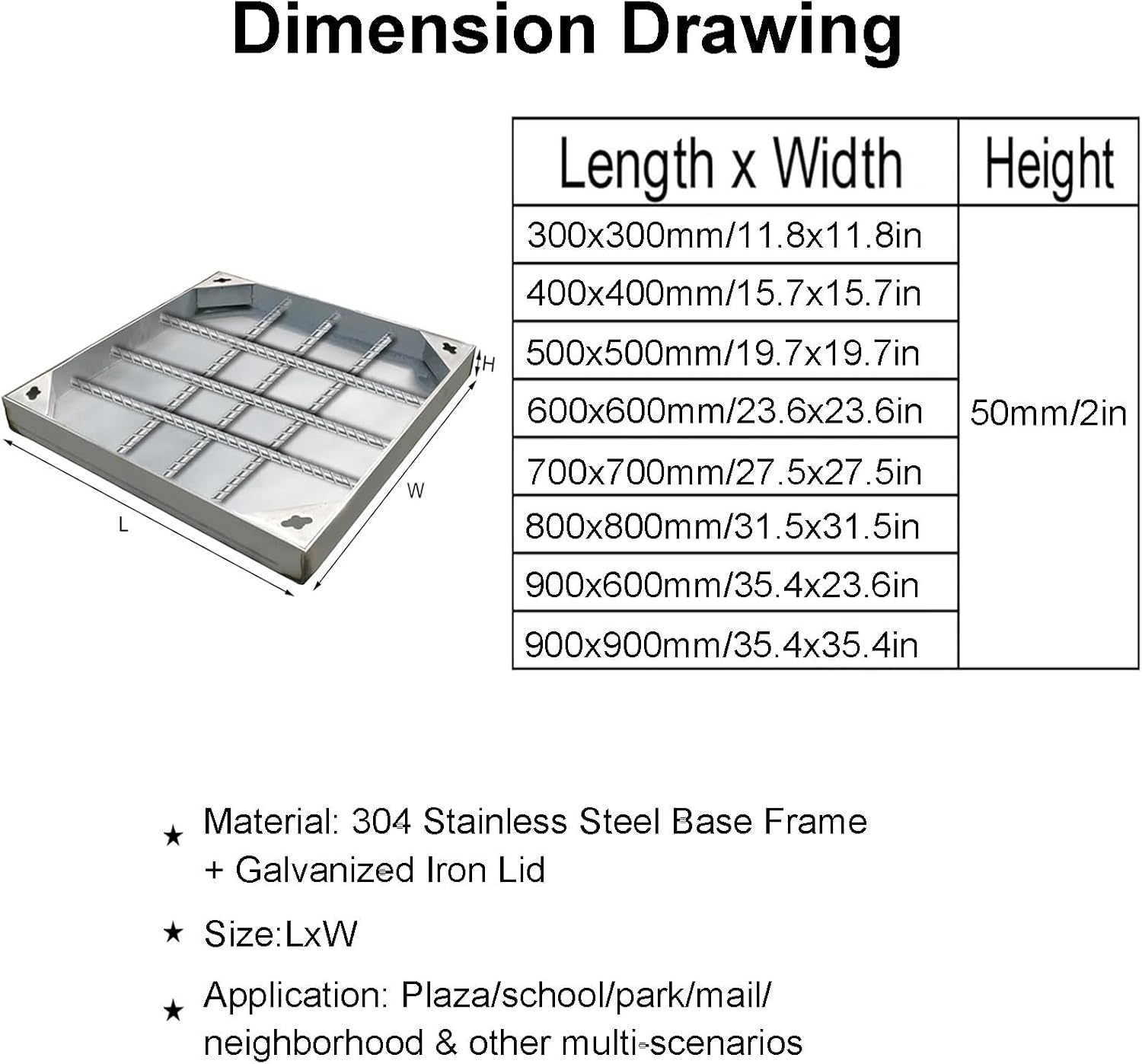 Invisible Stainless Steel 304 Manhole Cover with Frame - Galvanized Access Hatch for Indoor/Outdoor Use (900x900mm/35.4x35.4in) -, Corrosion-Resistant, Heavy-Duty Design