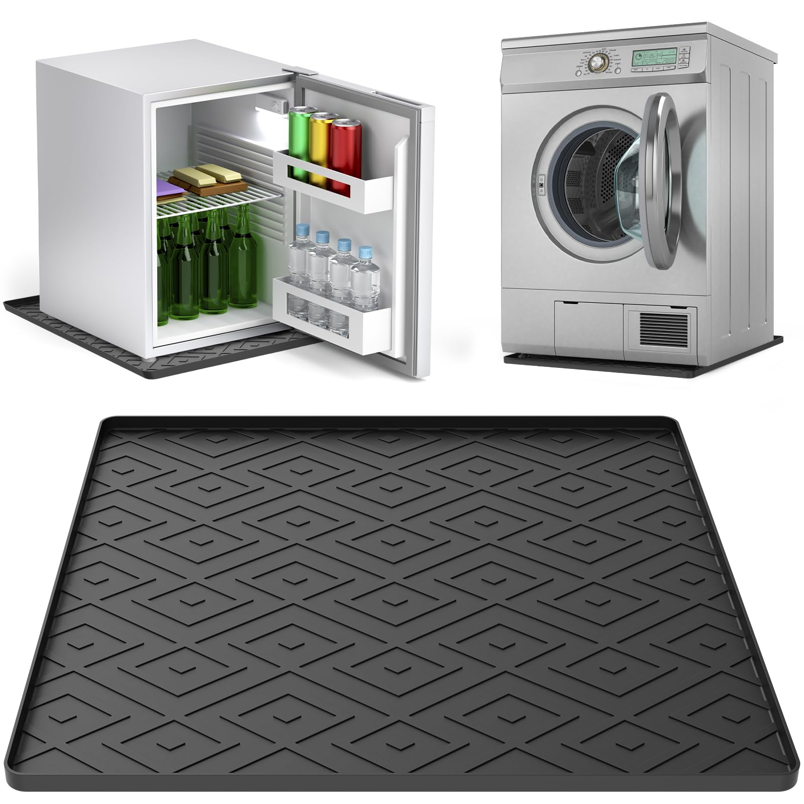 Mini Fridge Silicone Mat, 50x50cm Under Refrigerator Floor Protector Mat, Washing Machine Freezer Drip Tray, Silicone Pad Drip Pan Refrigerator, Prevents Appliance Leakage Dishwasher Safe