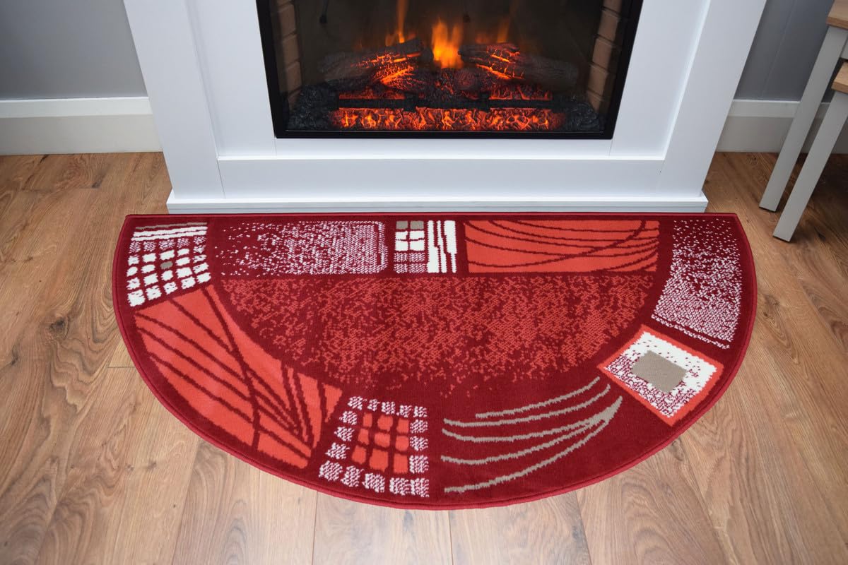 SrS Rugs Fireside Rug for Living Room Half Moon Hearthplace Mat Soft Pile (Red Border) — image 1