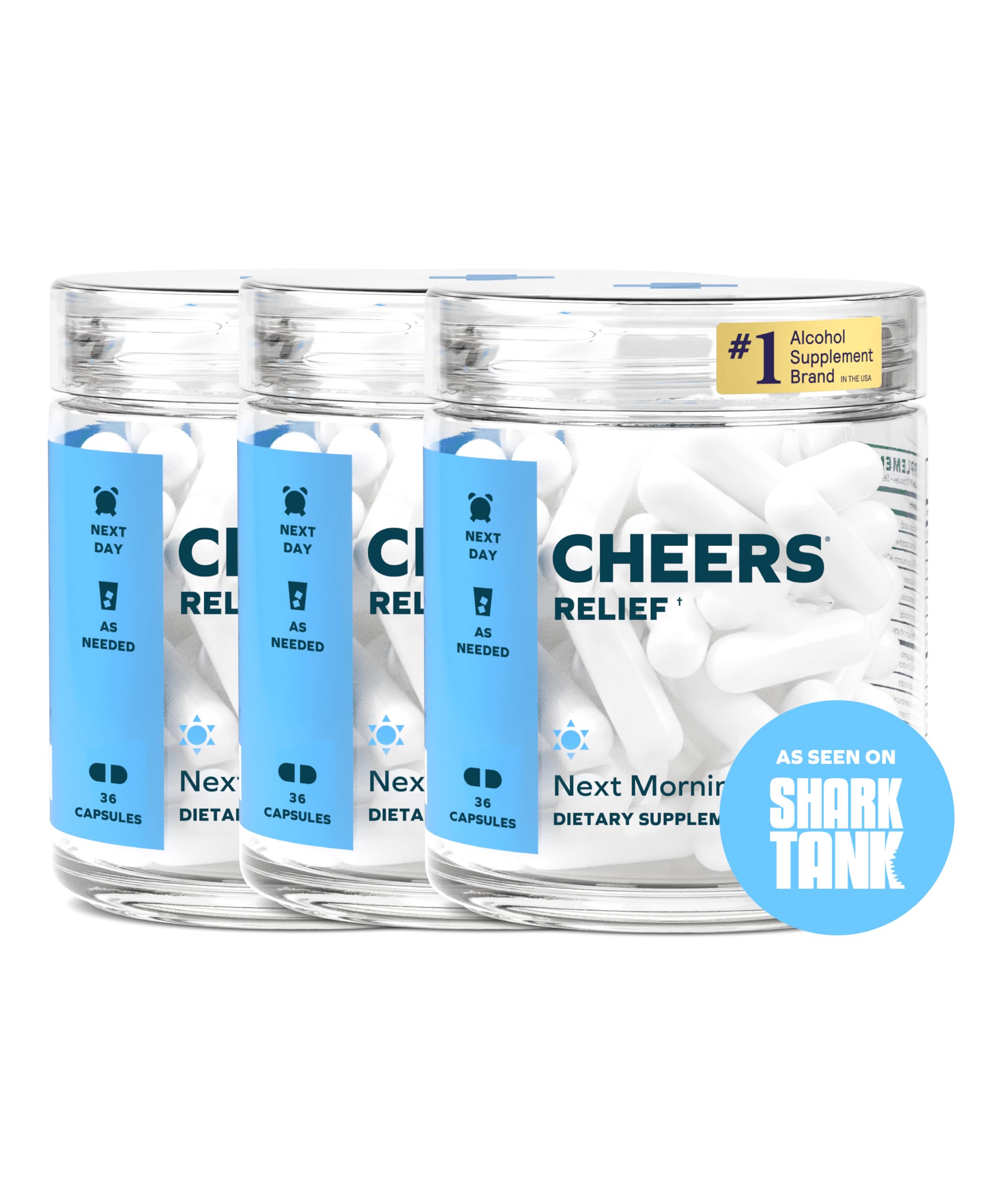 Cheers Relief | Next Morning Aid with Ginger + White Willow Bark | Feel Better After Drinking | 36 Doses | Ginger, White Willow Bark, L-Theanine, Caffeine