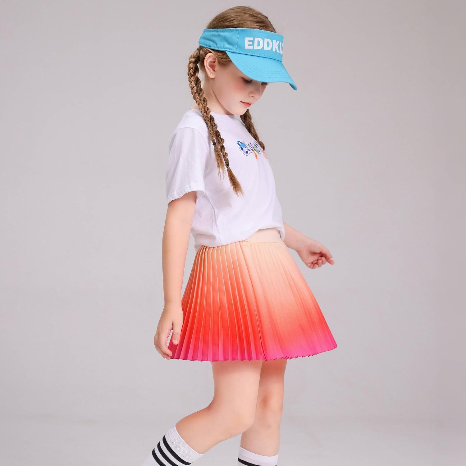 Girls' Gradient Print Skorts with Built-in Shorts | High Waisted Adjustable Skater Skirt for School & Play | Age 5-12 Years