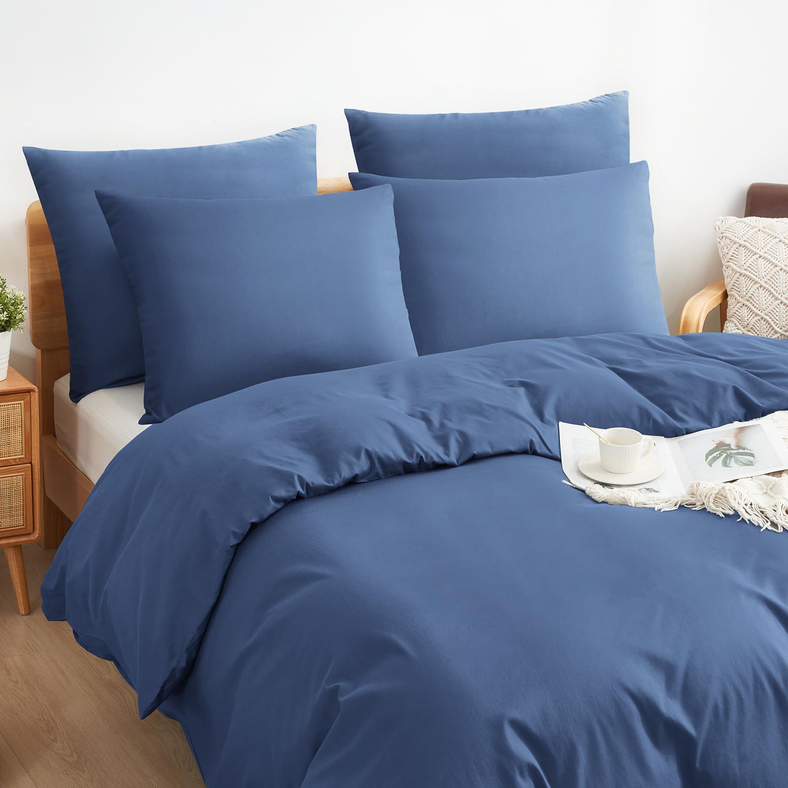 Sufdari pościel 200x220 bawełniana niebieska, 100% bawełna, poszewka na kołdrę z oddychającego materiału, komplet pościeli z 2 poszewkami na poduszki 80x80 cm + 1 poszewką na kołdrę z zamkiem