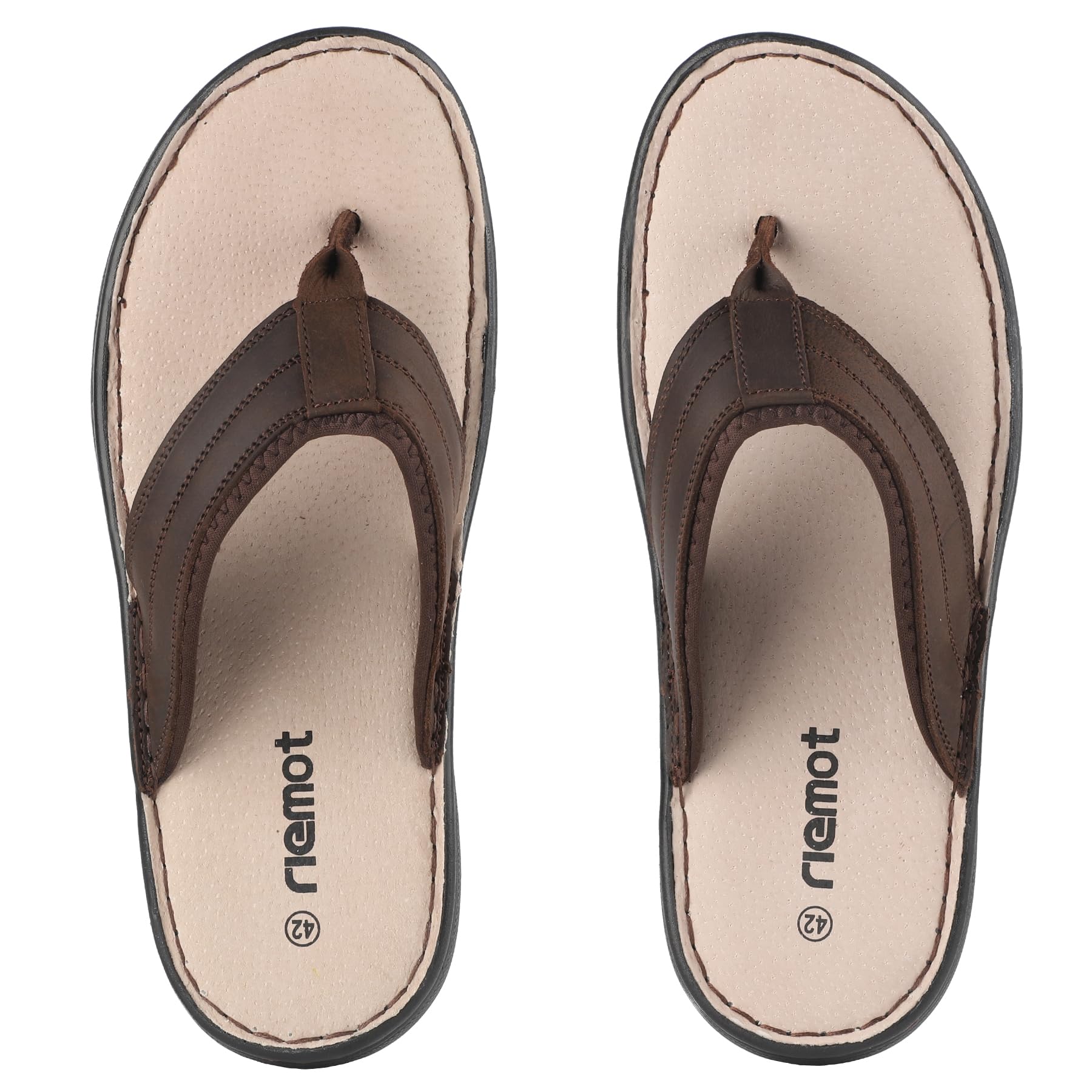 riemot Chanclas Hombre de Piel Auténtica con Plantilla Memory Foam,Comodas y Suaves Cuero Hombre Flip Flops,Sandalias Antideslizantes para Playa, Piscina y Verano