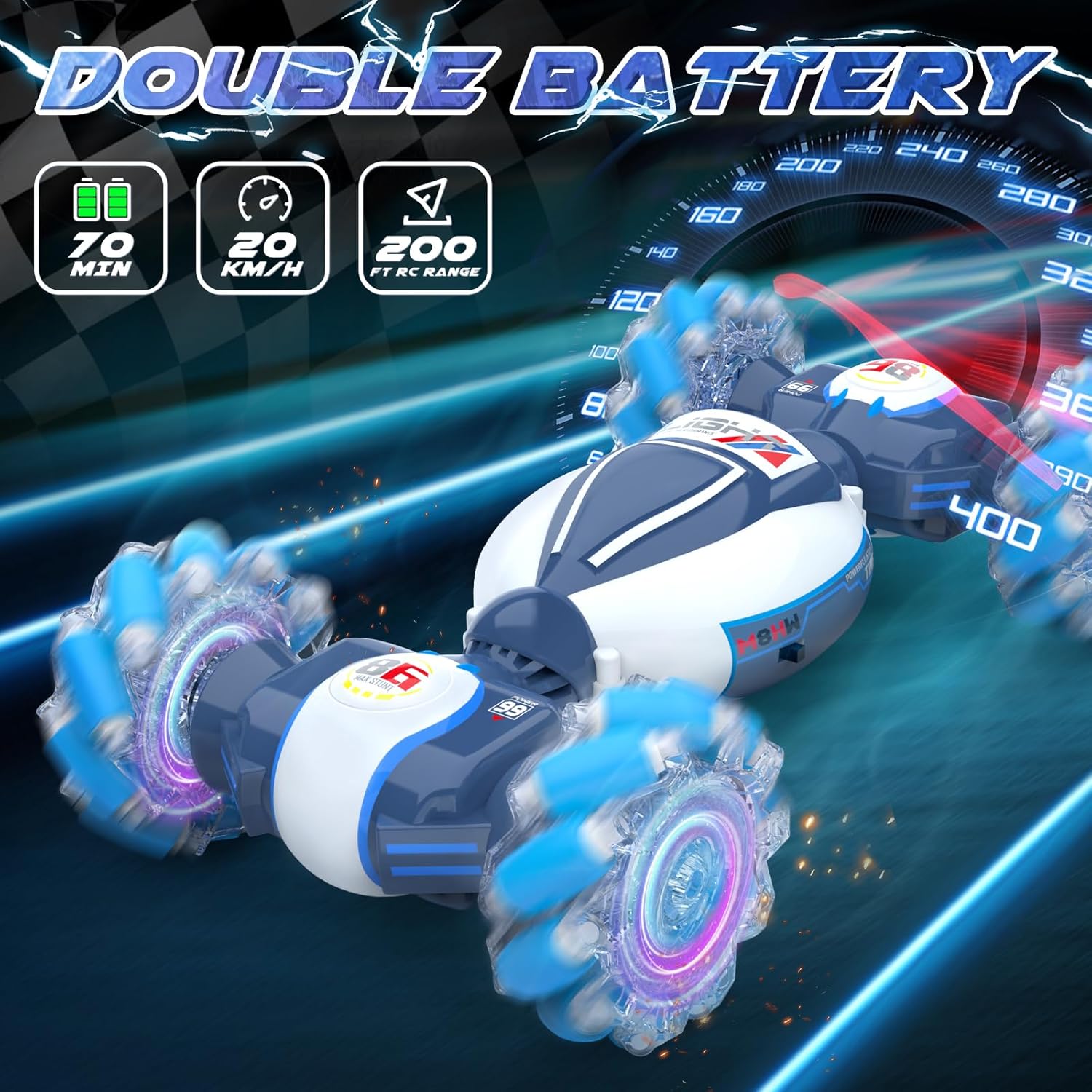 Gesture RC Car Hand Controlled RC Car Toys Gifts for Boys Kids 6-12, 2.4GHz 360° Rotation 4WD Gesture Sensing RC Stunt Car with Light & Music, Birthday for Boys