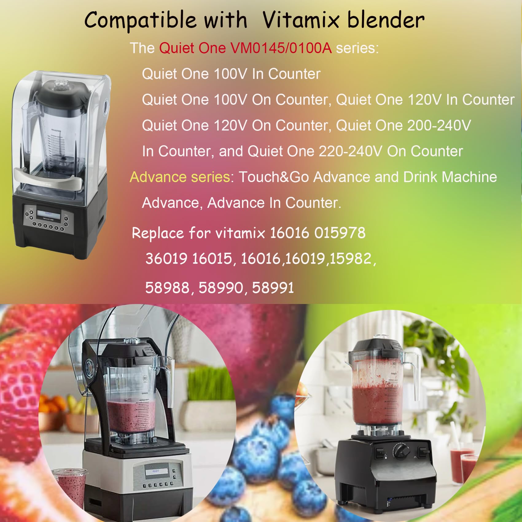 Blender Pitcher 48oz, Fit for Vitamix Quiet One VM0145 VM0100A 36019 16016 15978 Advance Drink Machine Commercial Touch Bar Boss etc, For Vitamix Blender Pitcher Container Jar Cup,5 Years Warranty - Image 2
