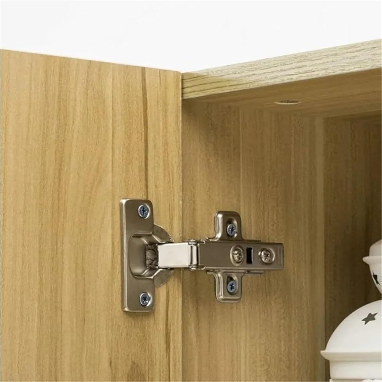 Cabinet Hinge 8pcs Straight Arm Full Coverage Hinge Door Wardrobe Cushion Adjustment Hardware for Furniture