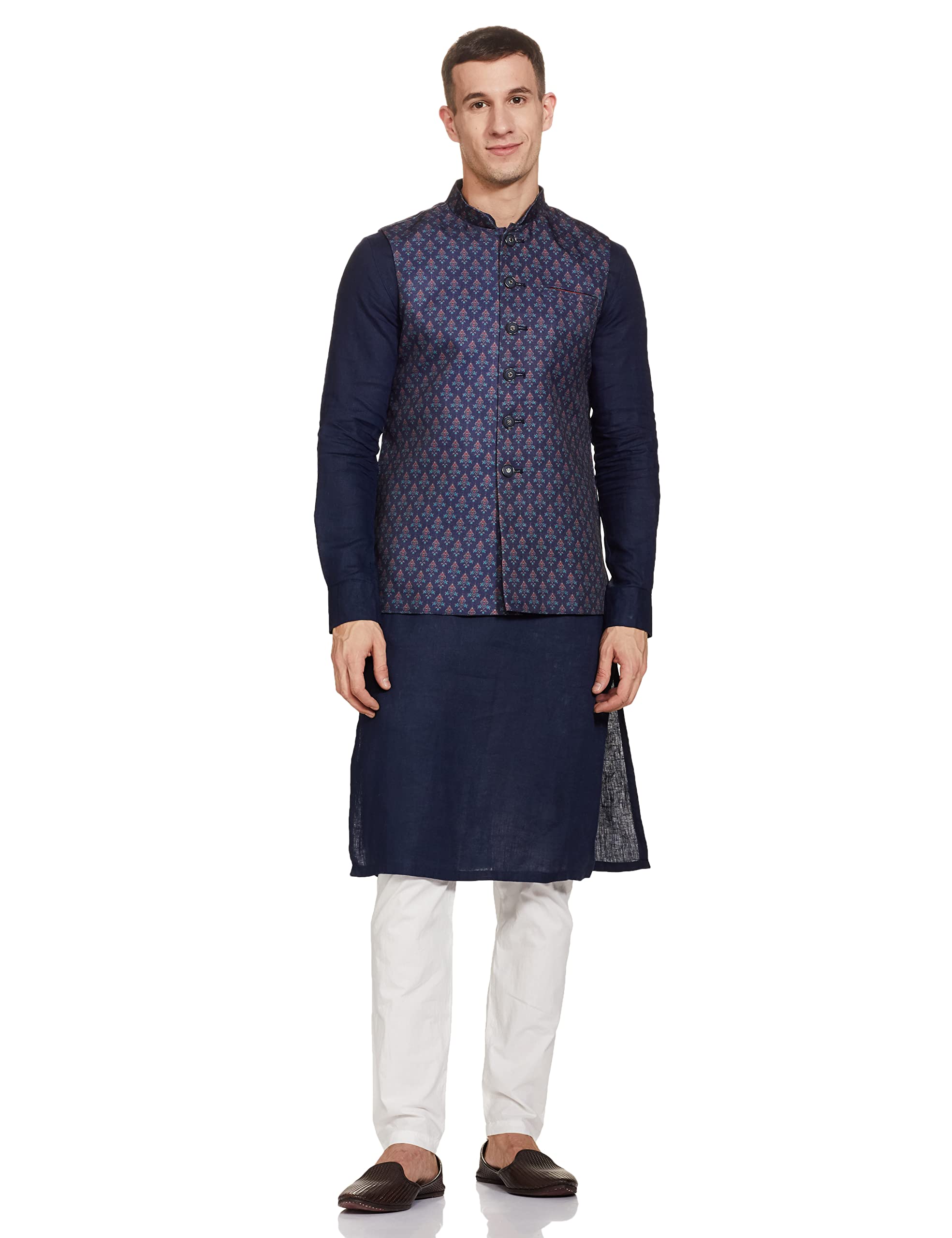 Art Silk Kurta Jacket Set for Men-image-2