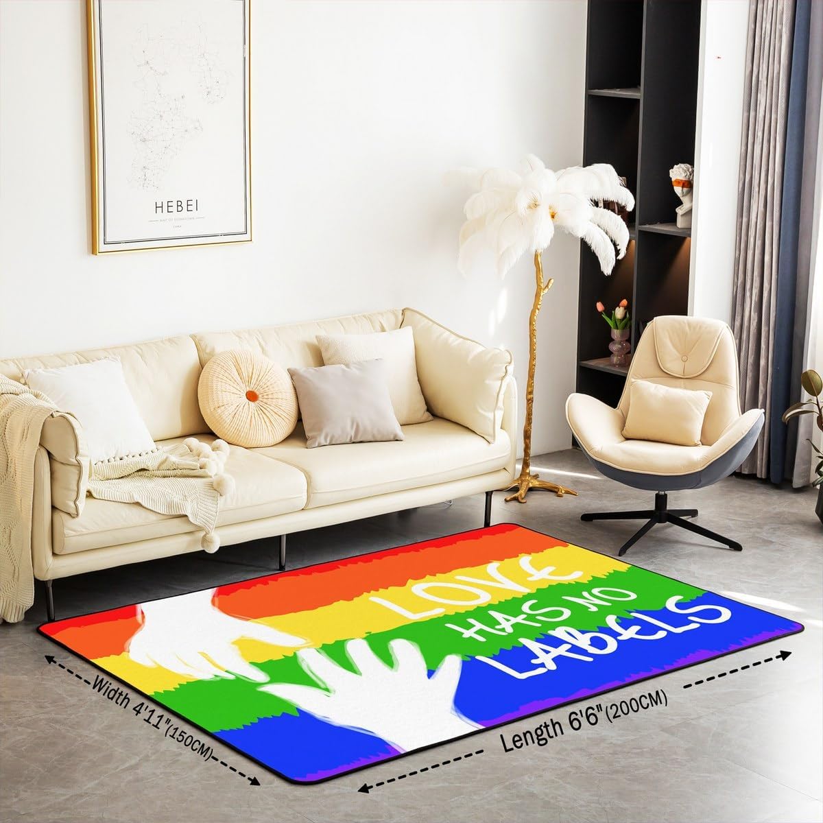 jejeloiu LGBTQ Area Rug 5x7 Rainbow Rectangle Pride Living Room Rugs for Bedroom Men Lesbian Gay Transgender Decor Carpet Breathable Soft Lightweight Colorful Room Decor Indoor Floor Mat