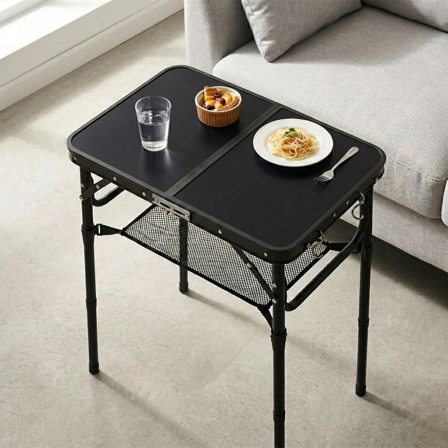 Folding TV Dinner Tray Table, Adjustable Height Sofa Table, Black