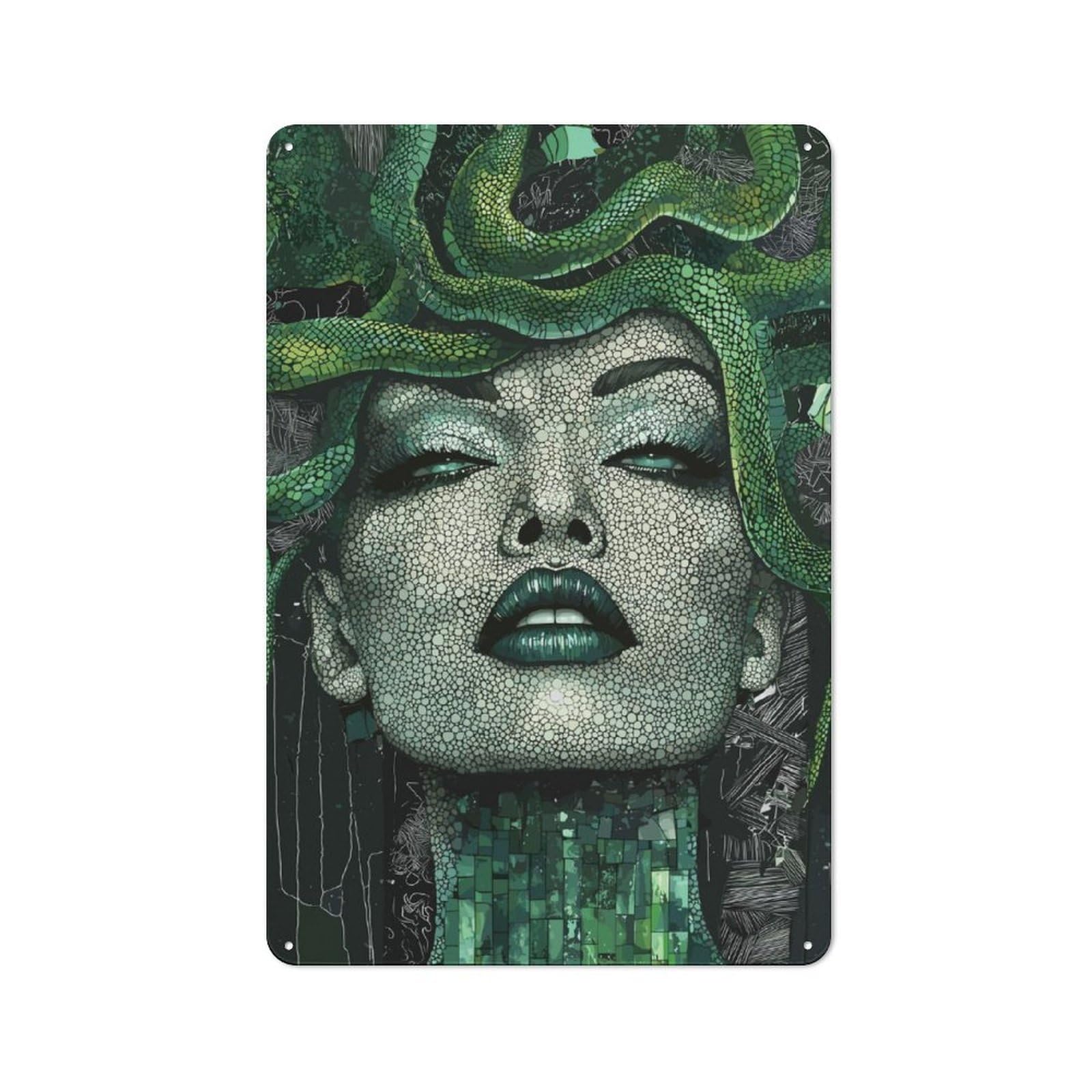 Medusa Mosaic Portrait Rustic Metal Sign 30x20cm for Hallway Wall, for Collectors of Rustic Metal Wall Decor
