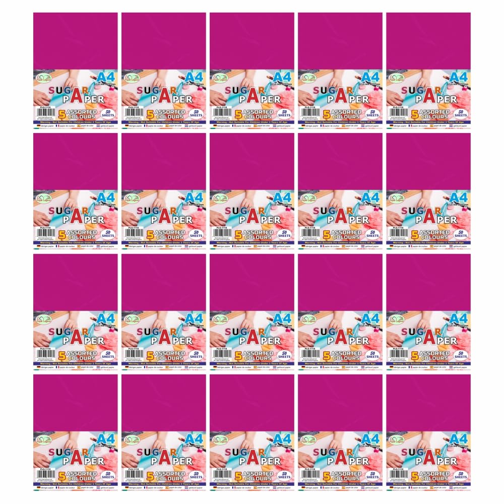 SKS Distribution (20 Pack) A4 Sugar Paper, 50 Sheets Per Pack (1000 Sheets Total), Bulk Coloured Paper for Schools, Teachers, Offices, Creative Learning, Scrapbooking, Paper Crafts & Display Projects