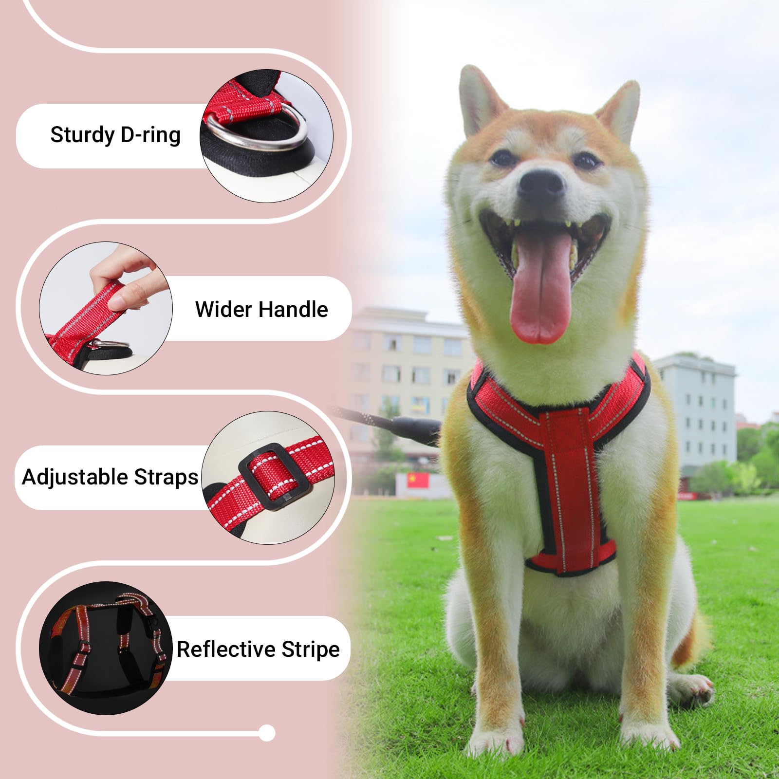 LiebeDD Pettorina Cane Taglia Grande - Pettorina Antifuga Cane - Pettorina Anti Tiro per Cani Imbracatura Regolabile Bulldog Francese Pettorina per Addestramento e Easy Walk, Rosso, L
