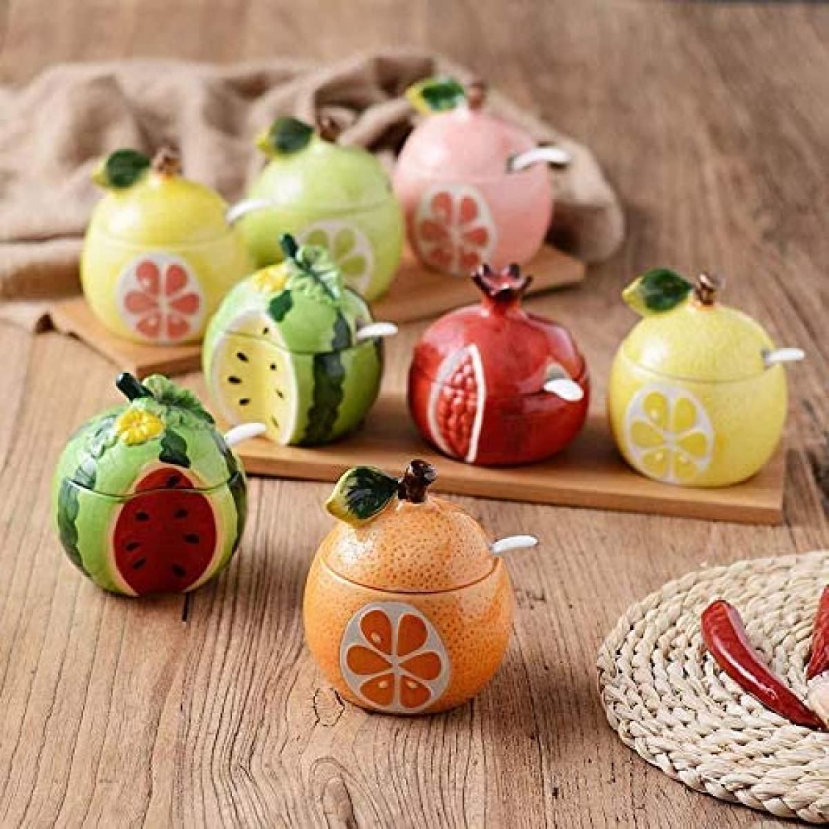 Barattolo Per Spezie In Ceramica A Forma Di Limone Con Coperchio E Cucchiaio