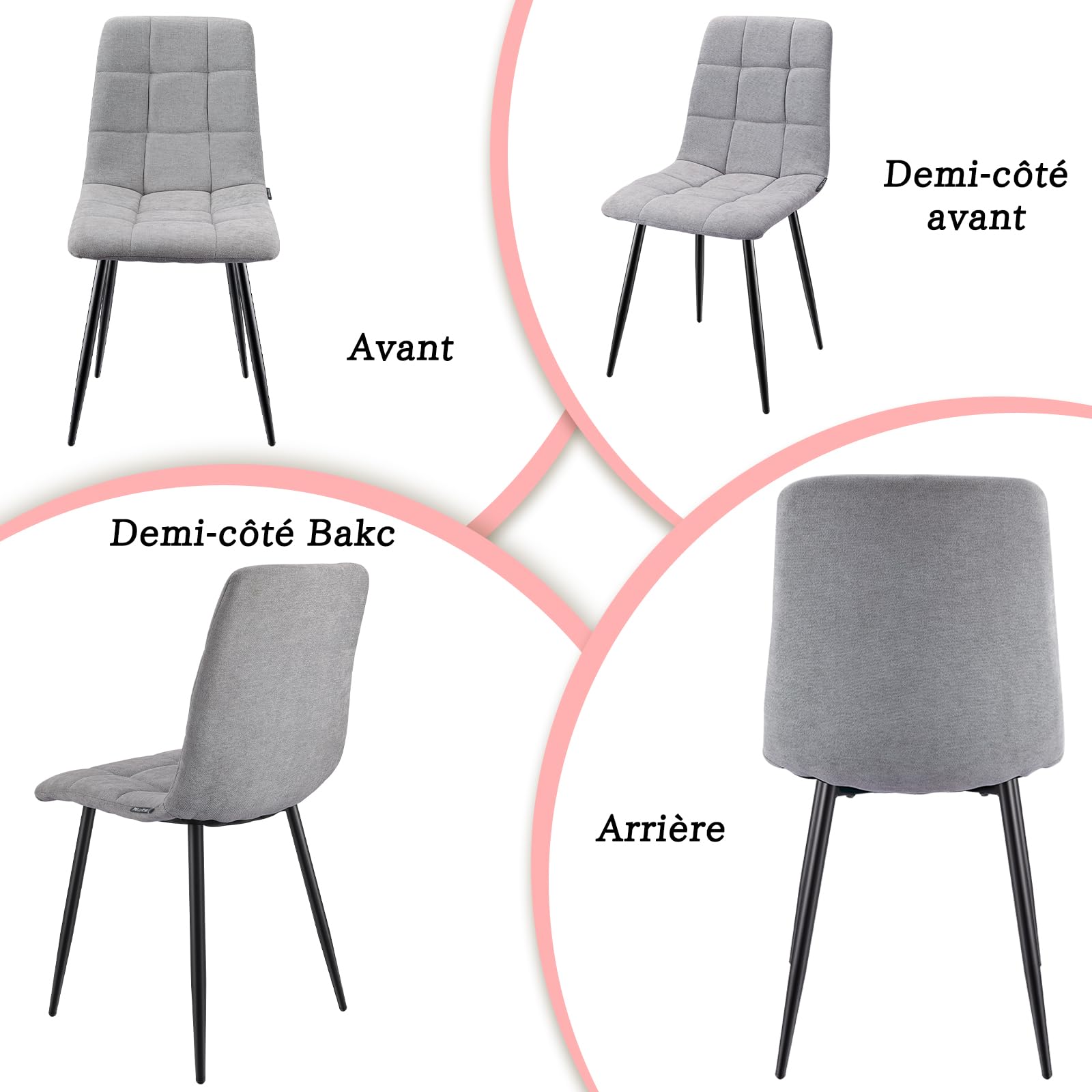 WAFTING Lot de 6 Chaises de Salle à Manger, Chaises Rembourrées avec Dossier Haut, Chaises de Cuisine Carré avec Base en Métal, pour la Salle à Manger, Salon, Cuisine et Réception, Gris