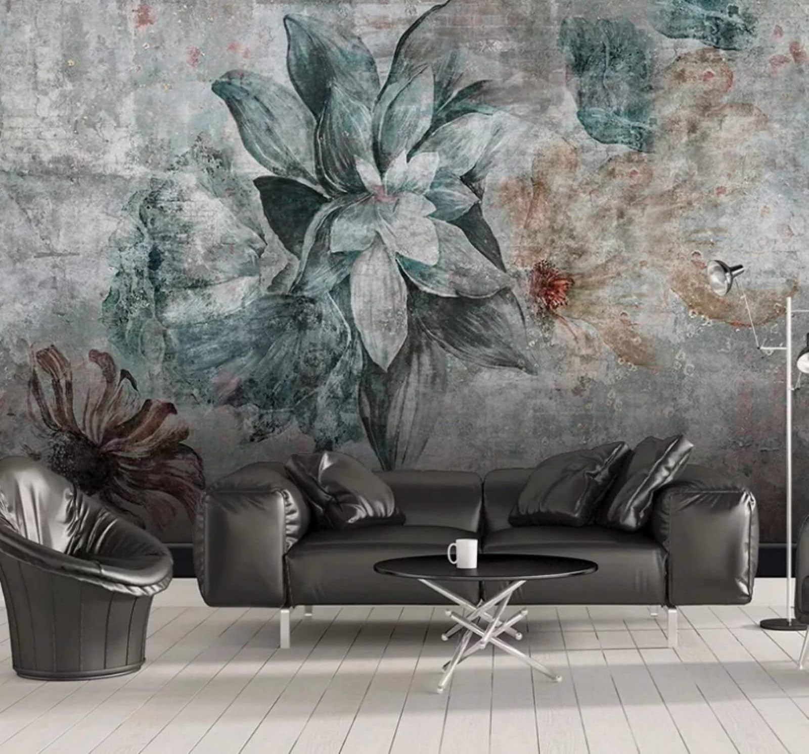 XLMING Minimalist Hand Drawn Retro Floral Art 3D Wallpaper Luxury Silk Study Dining Feature Sofa Grey Bedroom Living Room Tv Decorative Wall-300cm×210cm