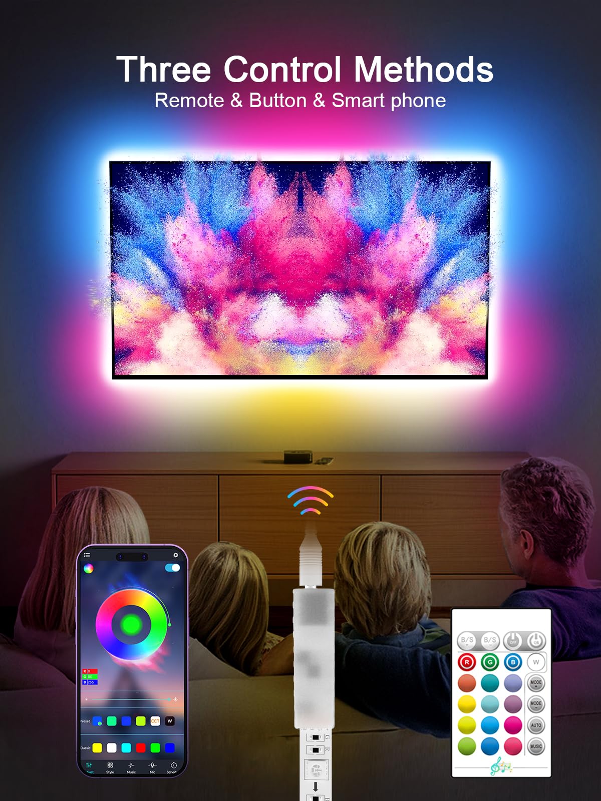 KANTUTOE TV Lights Behind, 19.68ft LED TV Backlight, RGB LED Strip Lights, Music Sync Bluetooth, Remote Control, USB Powered - Image 2