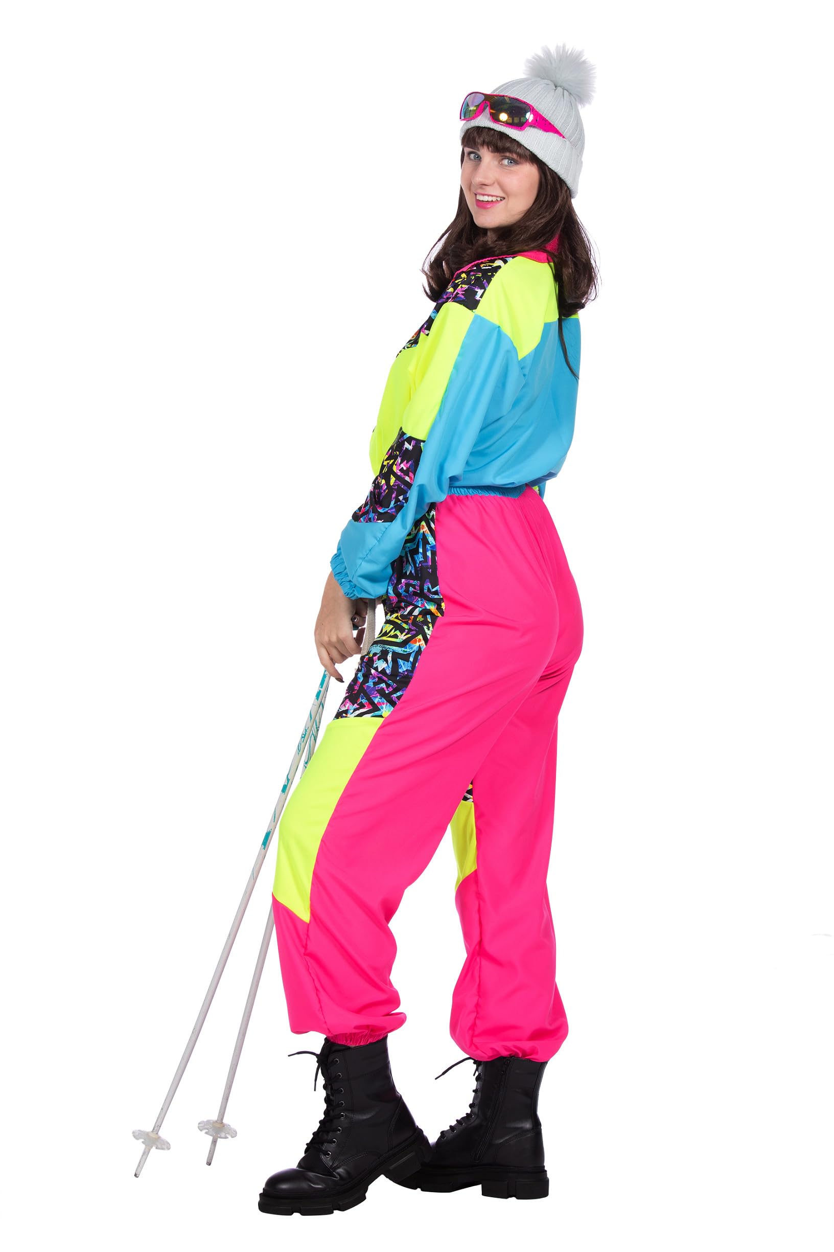 WILBERS & WILBERS - 80er Jahre Skianzug Damen | neonfarben, Apres Ski Outfit, Schneeanzug, sportlicher Overall für Karneval