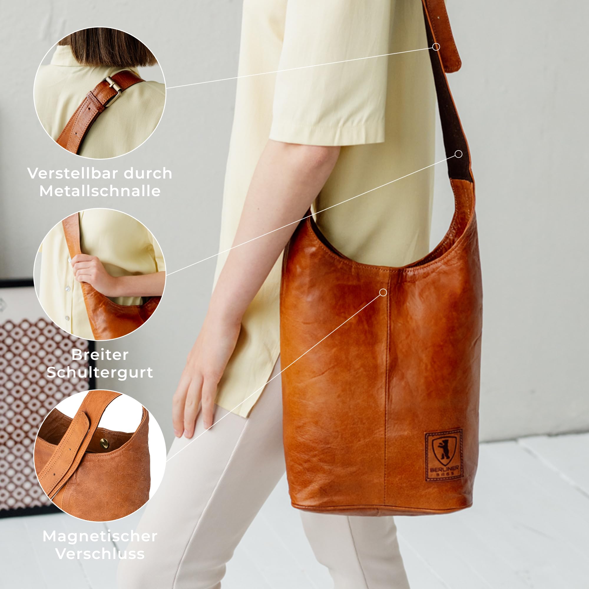 Berliner Bags Damen Umhängetasche Emilia Vintage, Handtasche Leder - Braun
