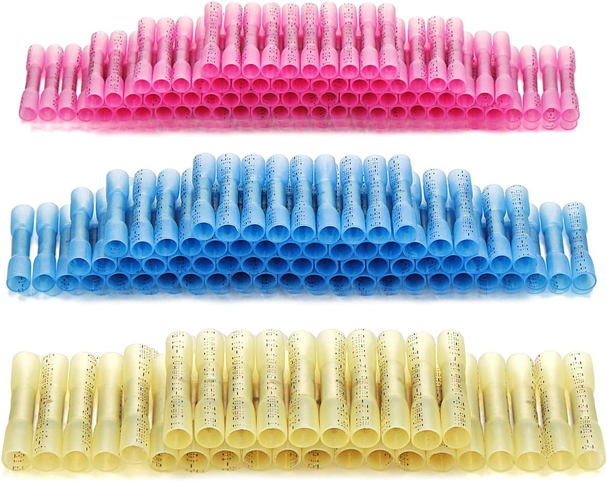 220PCS Heat Shrink Butt Connectors - Sopoby Electrical Connectors - Waterproof Wire Connectors Terminals - Insulated Marine Automotive Copper Connector Kit (3 Colors/3 Sizes)