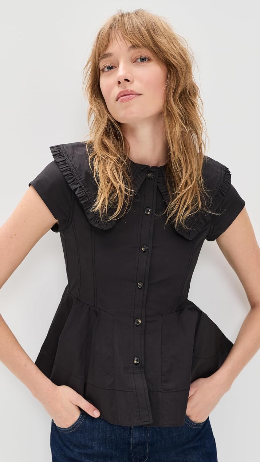 Ganni Women's Stretch Cotton Peter Pan Collar Shirt - Image 2