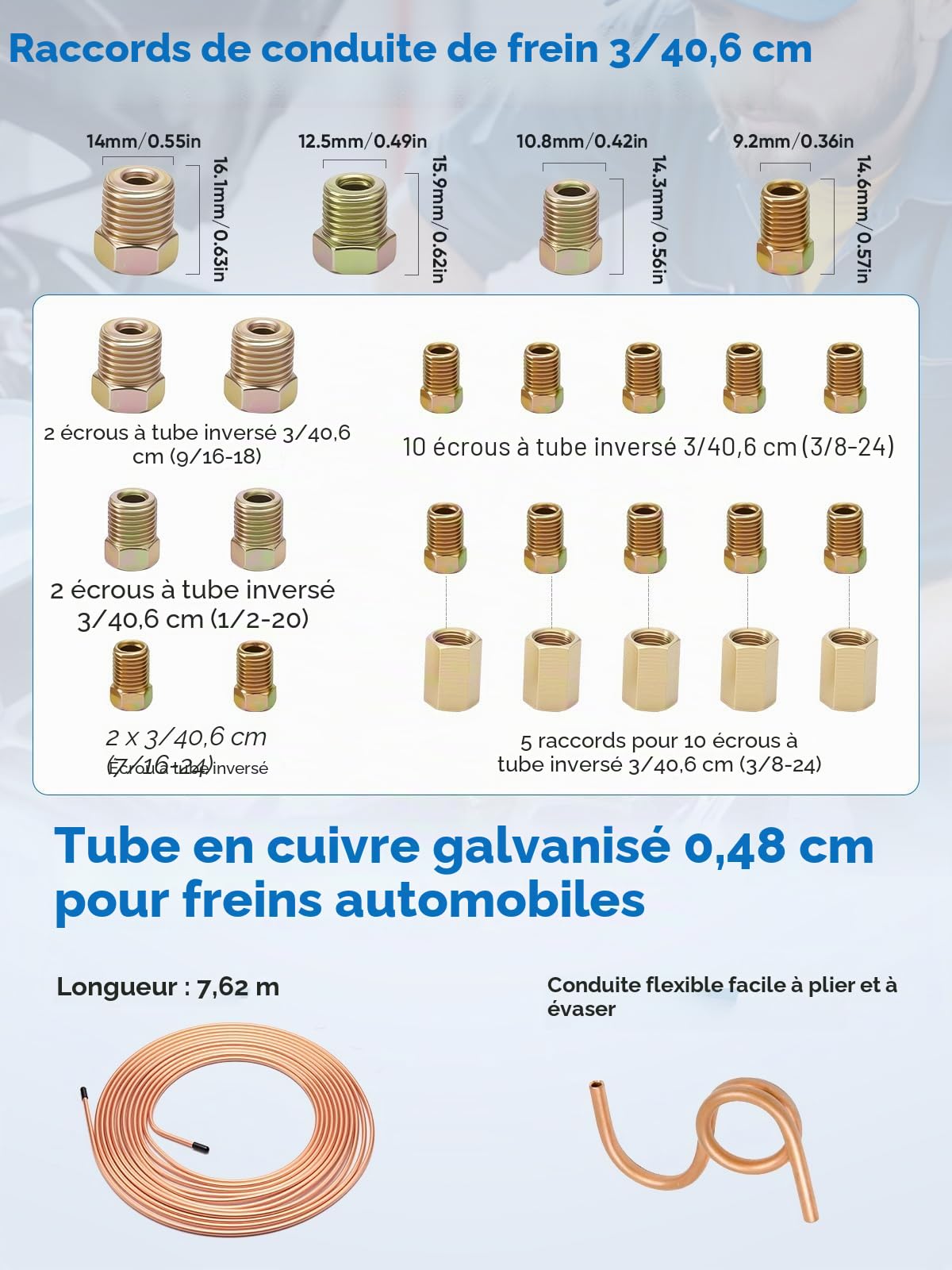Outils D'évasement de Tuyaux de Freins Frein pour Evasement DIN - 4,75 mm - Kit Universel de Sertissage Conduites de Frein, 7,62 m - Diamètre, 4,75 mm - avec 16 Connecteurs + 5 Connecteurs