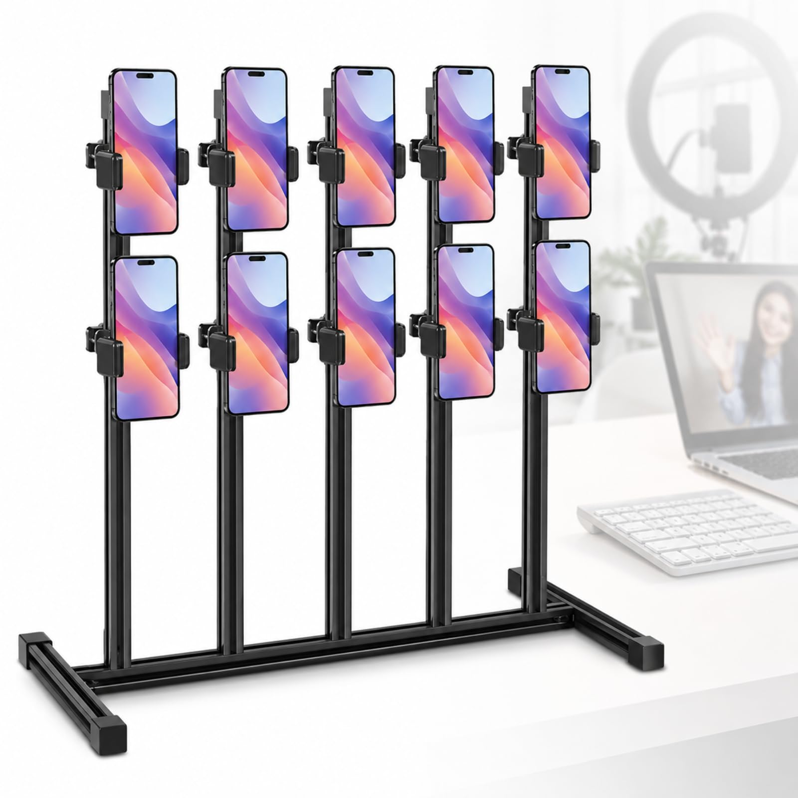Supporto per Cellulari con Base Pesante, Espositore per Cellulari con Morsetti Regolabili A 360°, Altezza del Supporto Regolabile per Streaming Live, Studio E Test di Gioco. 15