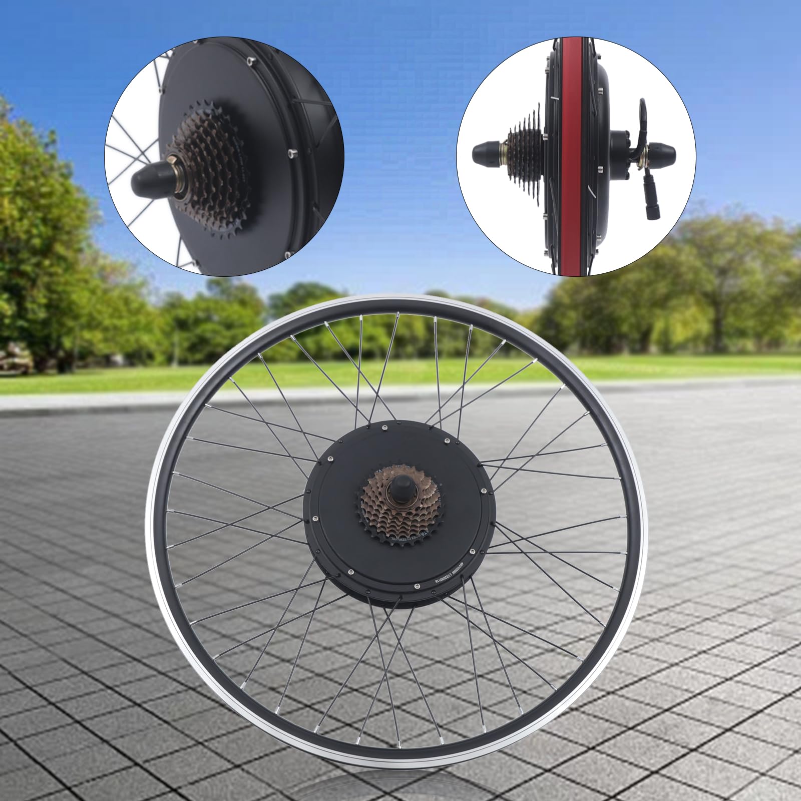 Zestaw do konwersji roweru elektrycznego 28", 1500 W, zestaw do konwersji tylnego koła z czujnikiem, uchwytami hamulcowymi, tylne zawieszenie, 7-biegowe koło zamachowe, czarny