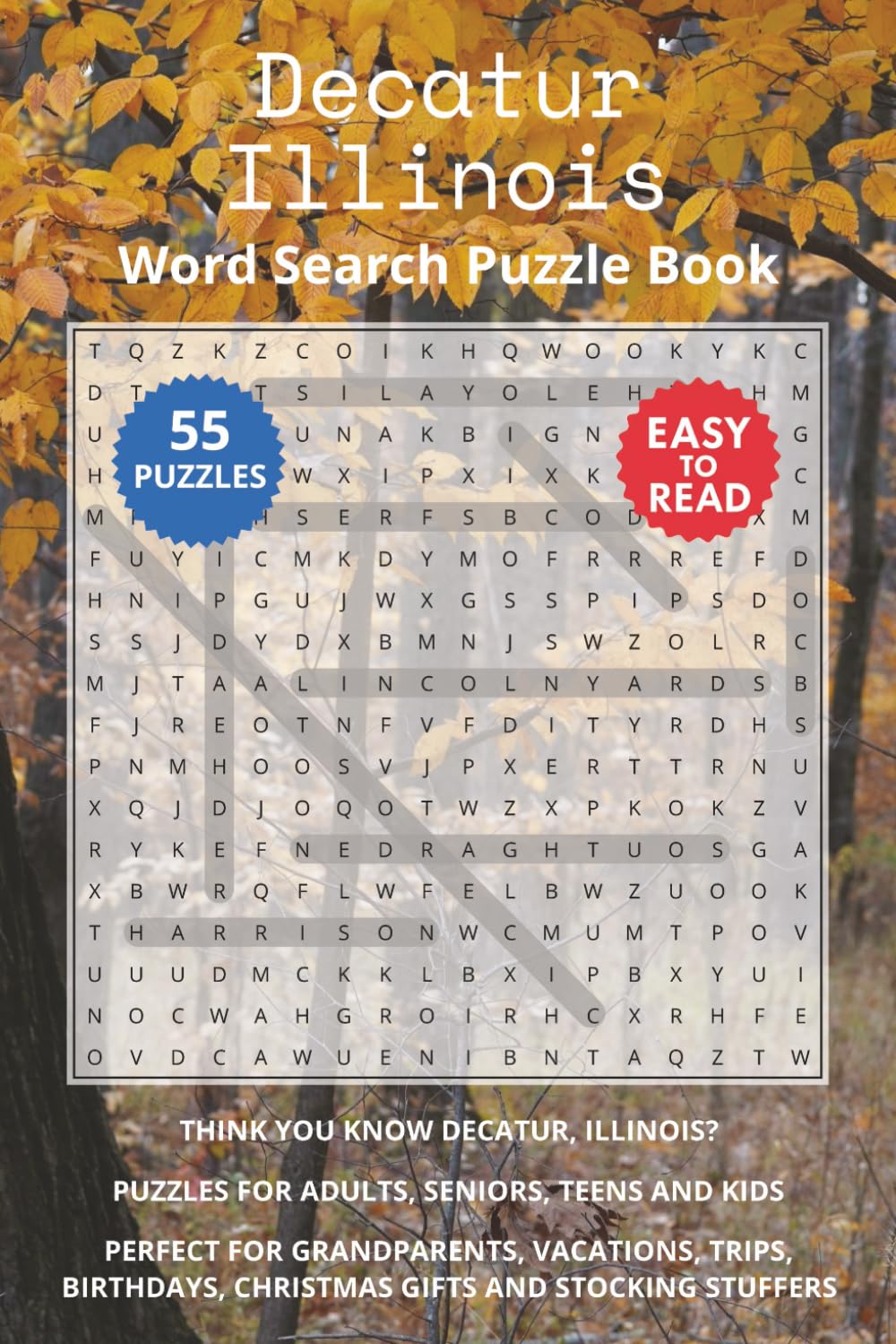 Decatur Illinois Word Search Puzzle Book: Think you know Decatur, Illinois? Puzzles for Adults, Seniors, Teens and Kids. Perfect for Grandparents, ... Christmas Gifts and Stocking Stuffers.