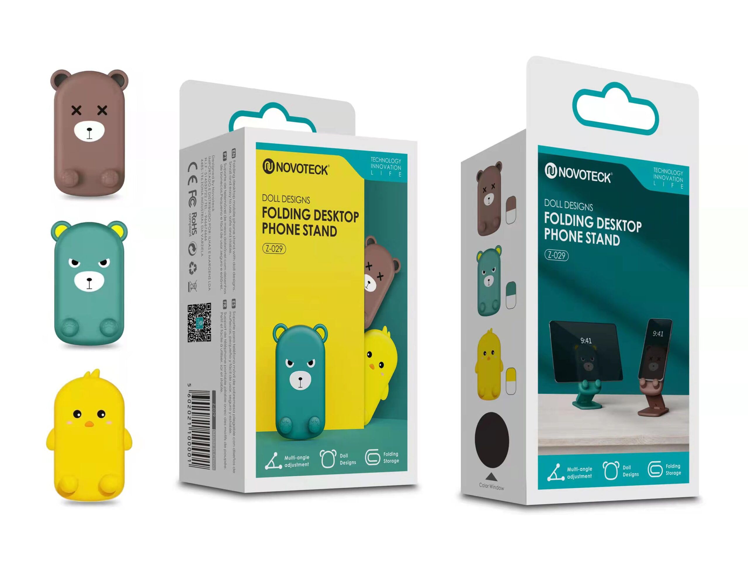 Supporto mobile da tavolo pieghevole multiangolare, confezione da 3 disegni | Design con animali adorabili, formato pieghevole e regolazione multi-angolo per scrivania, casa, ufficio e viaggio.