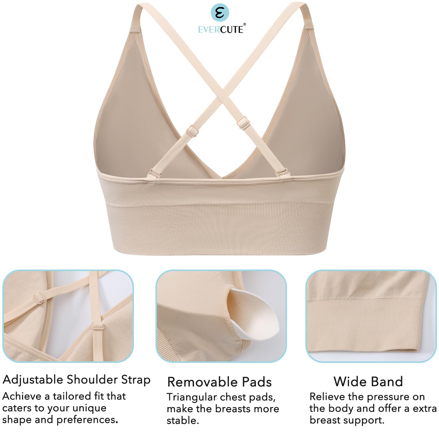 Evercute Reggiseni Sportivi da Donna Regolabili con Scollo a V Profondo Reggiseni Senza Fili Cinghia di Spaghetti Incrociati Imbottiti a Basso Supporto Reggiseni Sexy