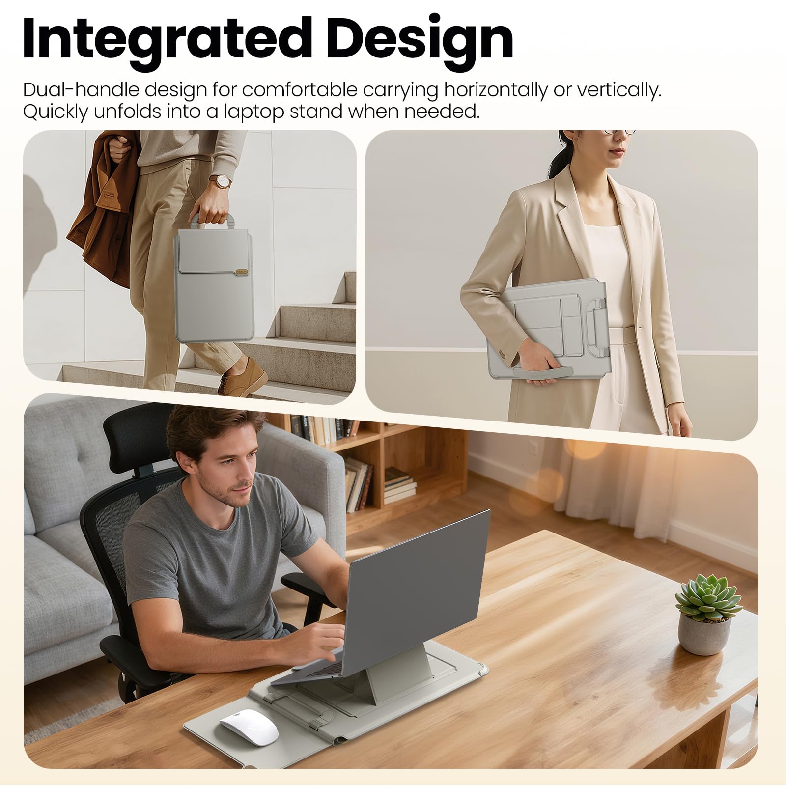 Nillkin Funda para portátil de 13 a 14 pulgadas con asa magnética, soporte ajustable y correa de mano, funda para portátil para MacBook Pro de 14 pulgadas/Huawei/Xiaomi/HP, gris