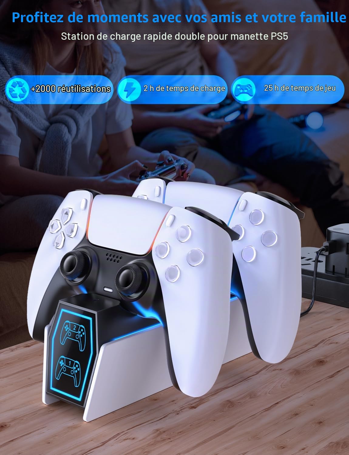 Chargeur de Manette PS5, Station de Charge Rapide PS5 Améliorée 2H avec Indicateurs Lumineux LED for PlayStation 5 Dualsense Manette 2025