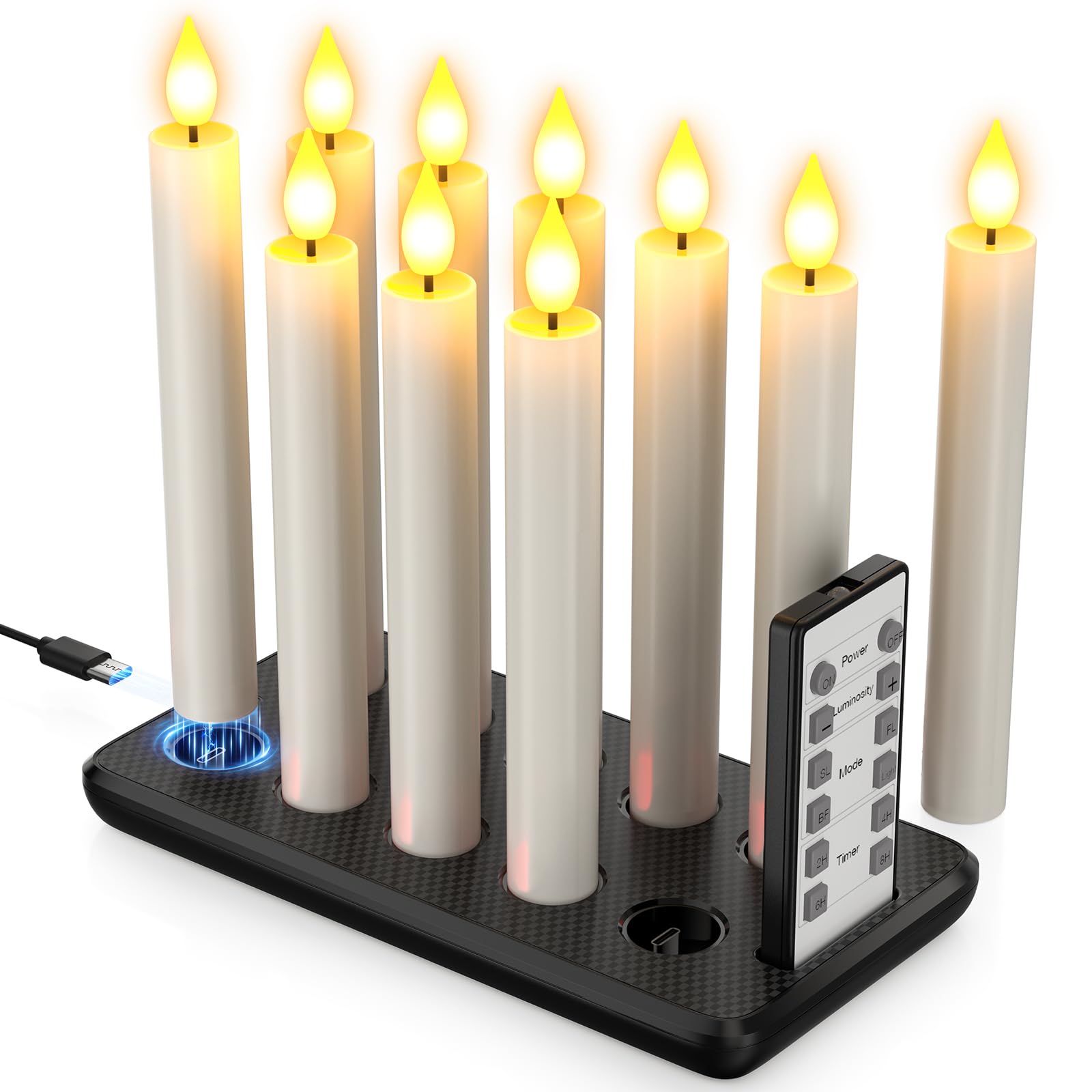 6 lumini ricaricabili a LED con timer remoto, candele elettriche tremolanti con base di ricarica per casa, tavolo, decorazione di Halloween [classe energetica A