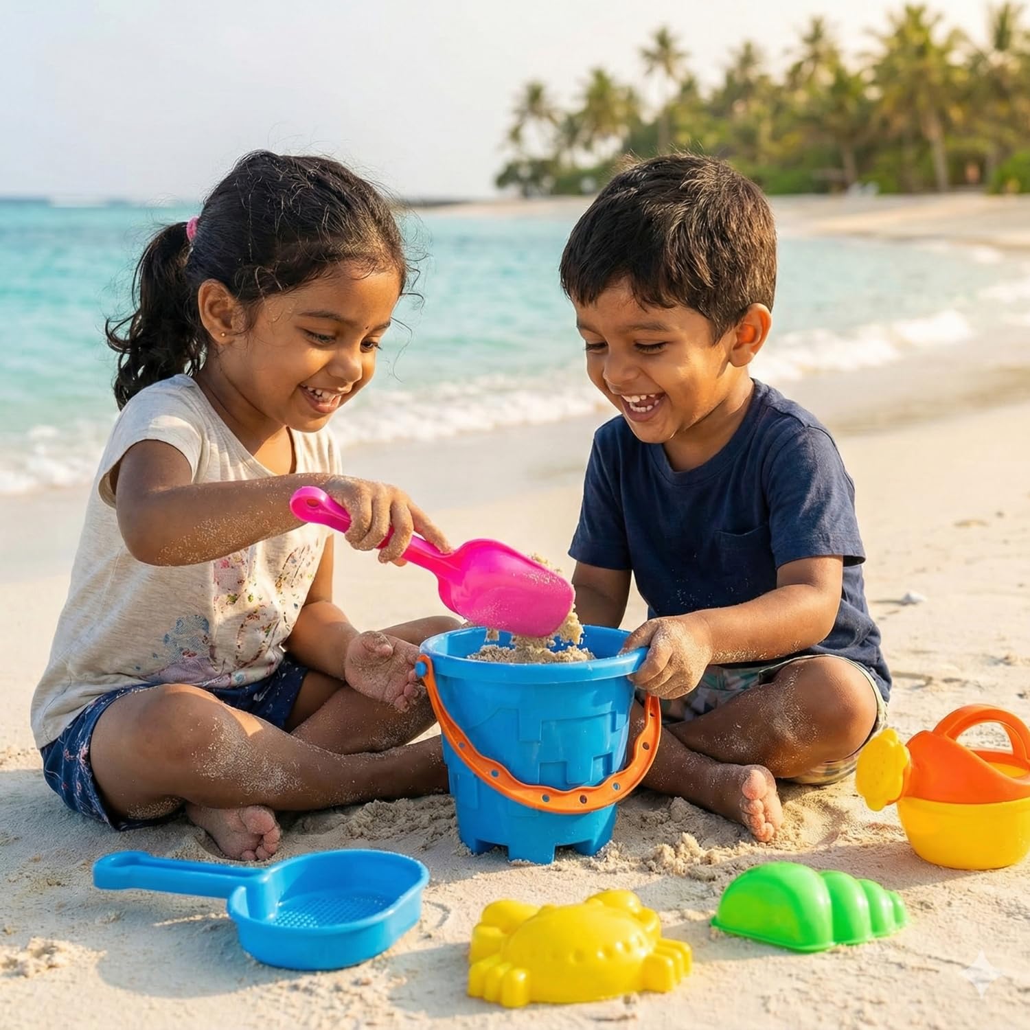 Kids Mandi 6PCS Beach Sand Kit Toy Set for Toddlers | Bucket, Shovels & Fun Molds | Outdoor Play Kit for Kids | Creative Beach & Garden Activity Toys (Color May Vary)