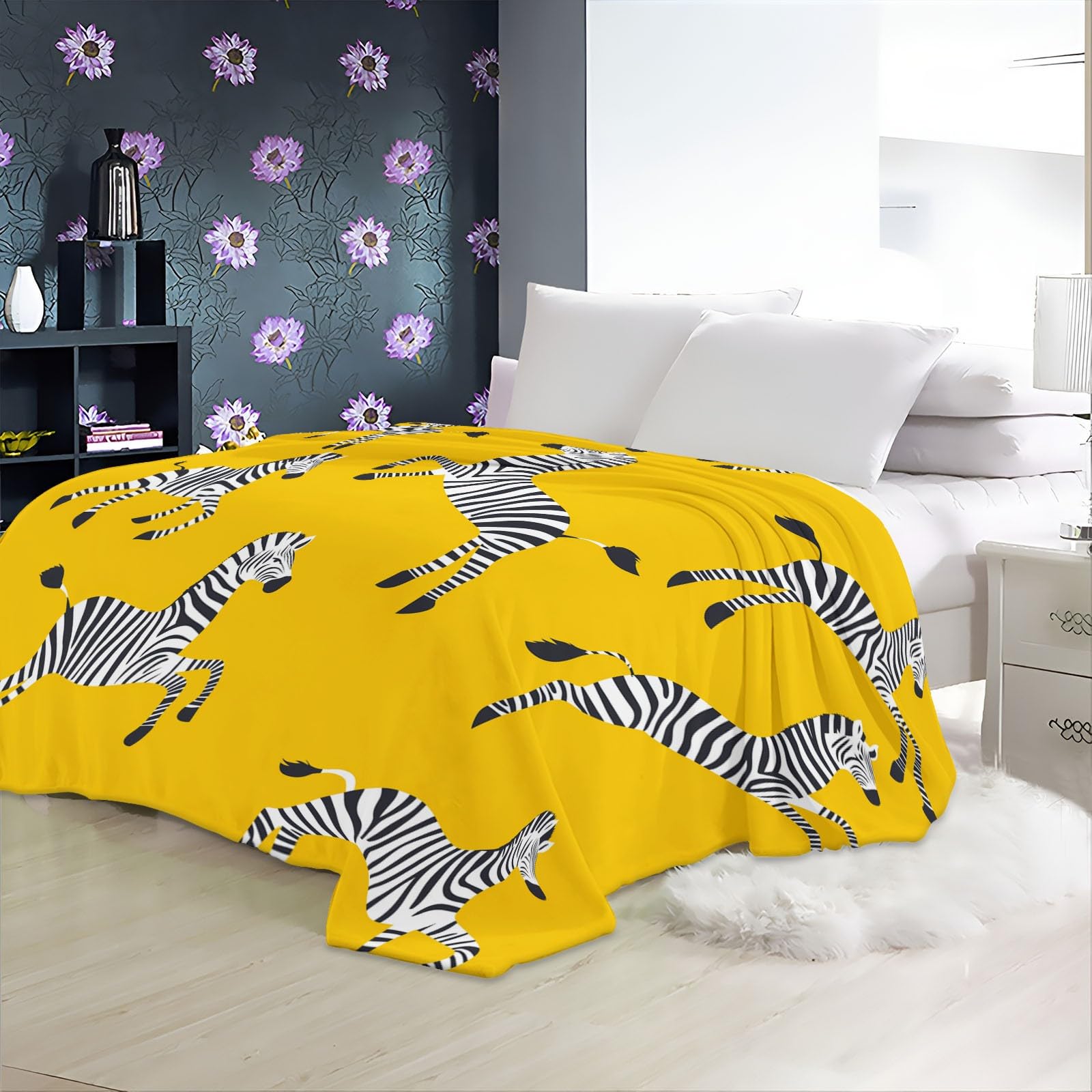 Manta Estampada 220 X 240 cálida Manta acogedora sofá Mantas Mantas de Cebra de Estilo Simple Coperta Microfibra Pelosa, per Letto Soggiorno Amarillo
