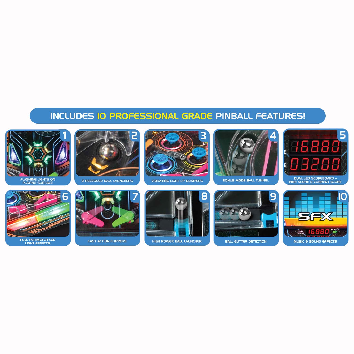 Merchant Ambassador Electronic Arcade Pro Pinball - Gioco da tavolo con luce e suono, tabellone segnapunti a doppio LED, 10 funzioni di livello professionale, per adulti e bambini dai 6 anni in su