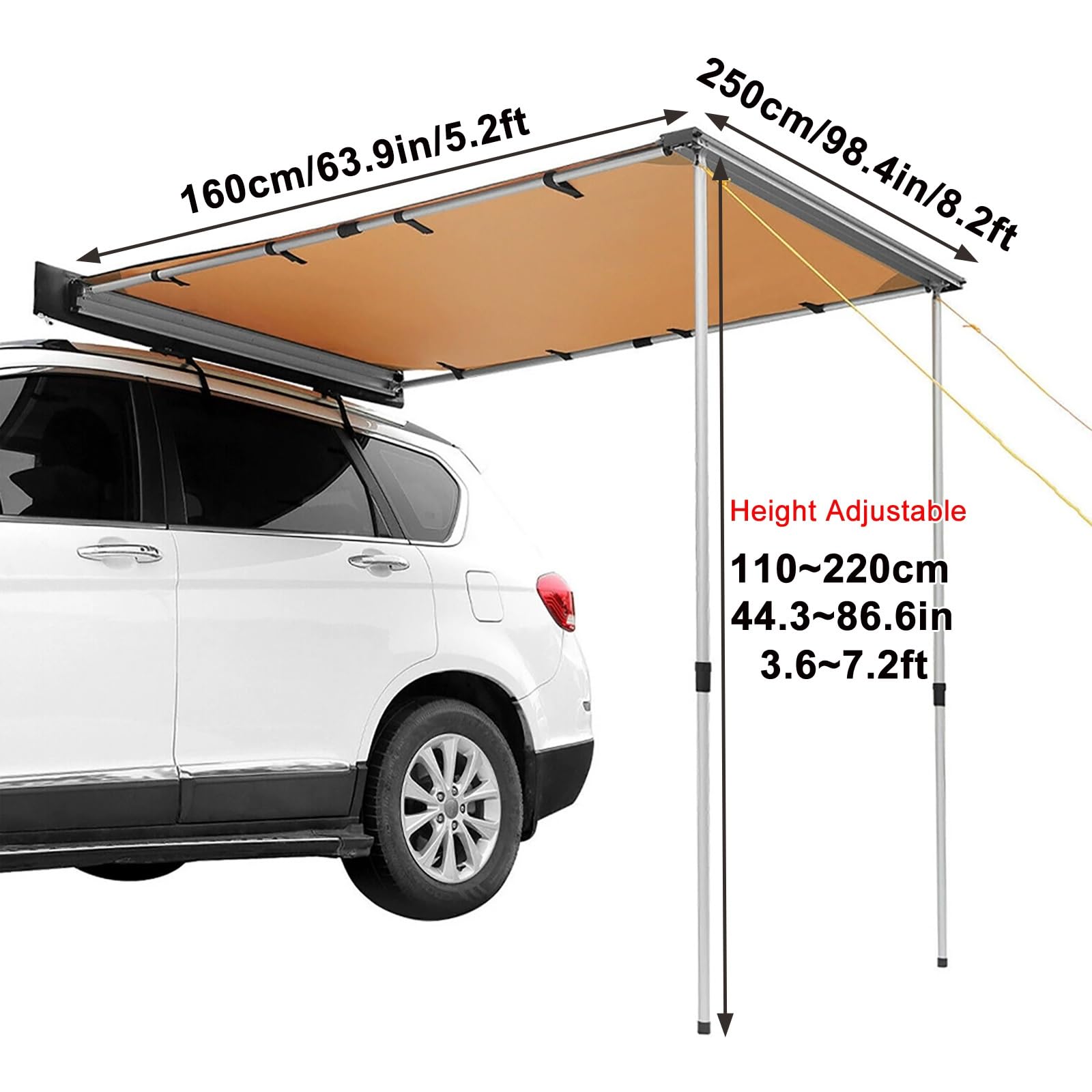 Tenda da Campeggio per Camper, Tende da Sole Estraibili per Veicoli, Tenda da Sole Laterale Impermeabile Retrattile, per Auto/Suv/Camion, per Campeggio, Gite All'aperto, Viaggi Su Strada, Cortile(160x