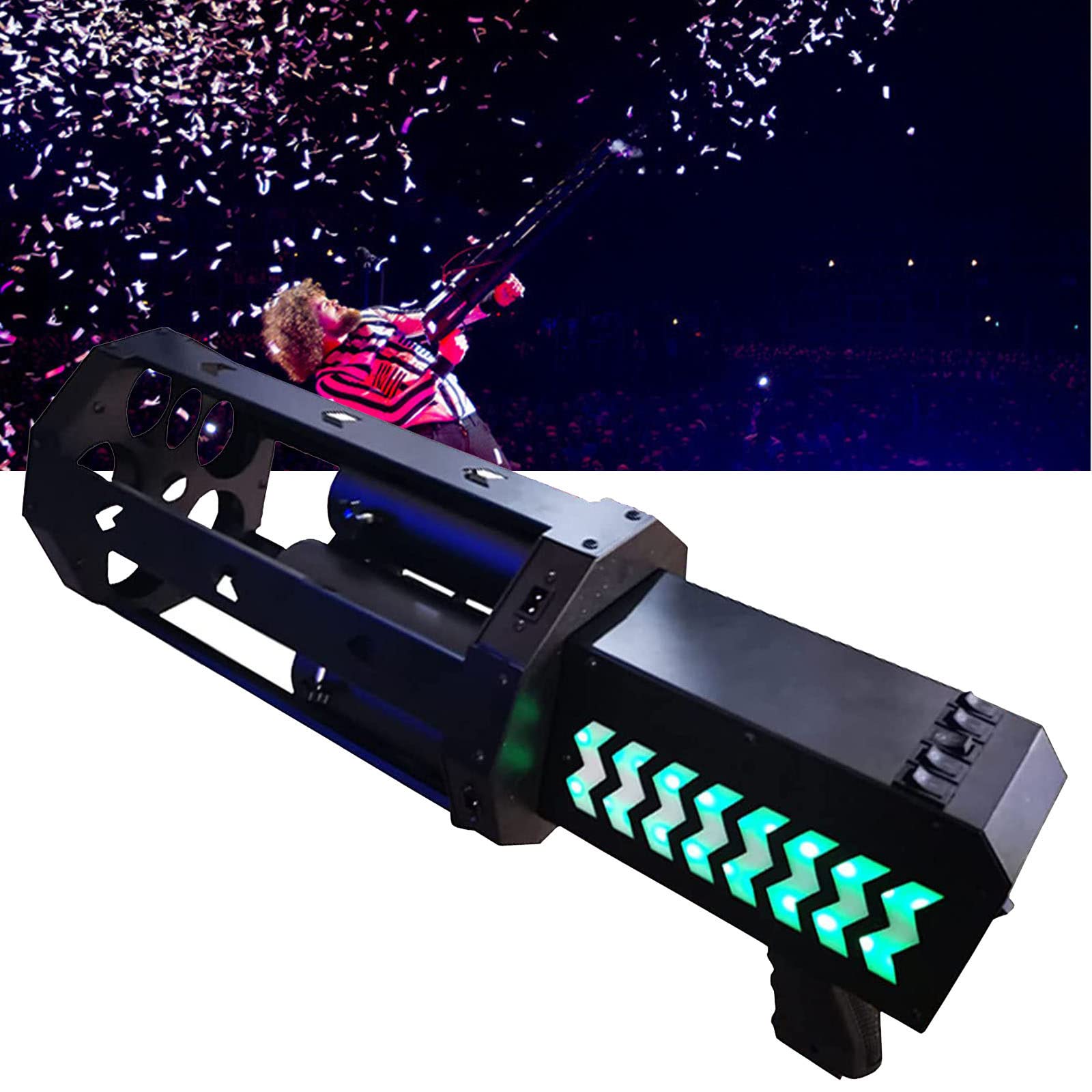 MINRUN Cañón Lanzador de Confeti de Cinco Tubos de Mano, Tirador de Confeti Eléctrico, para Fiesta de Halloween, Efecto Atmósfera Escenario Barra Boda, Máquina de Chorro de Confeti Electrónico LED