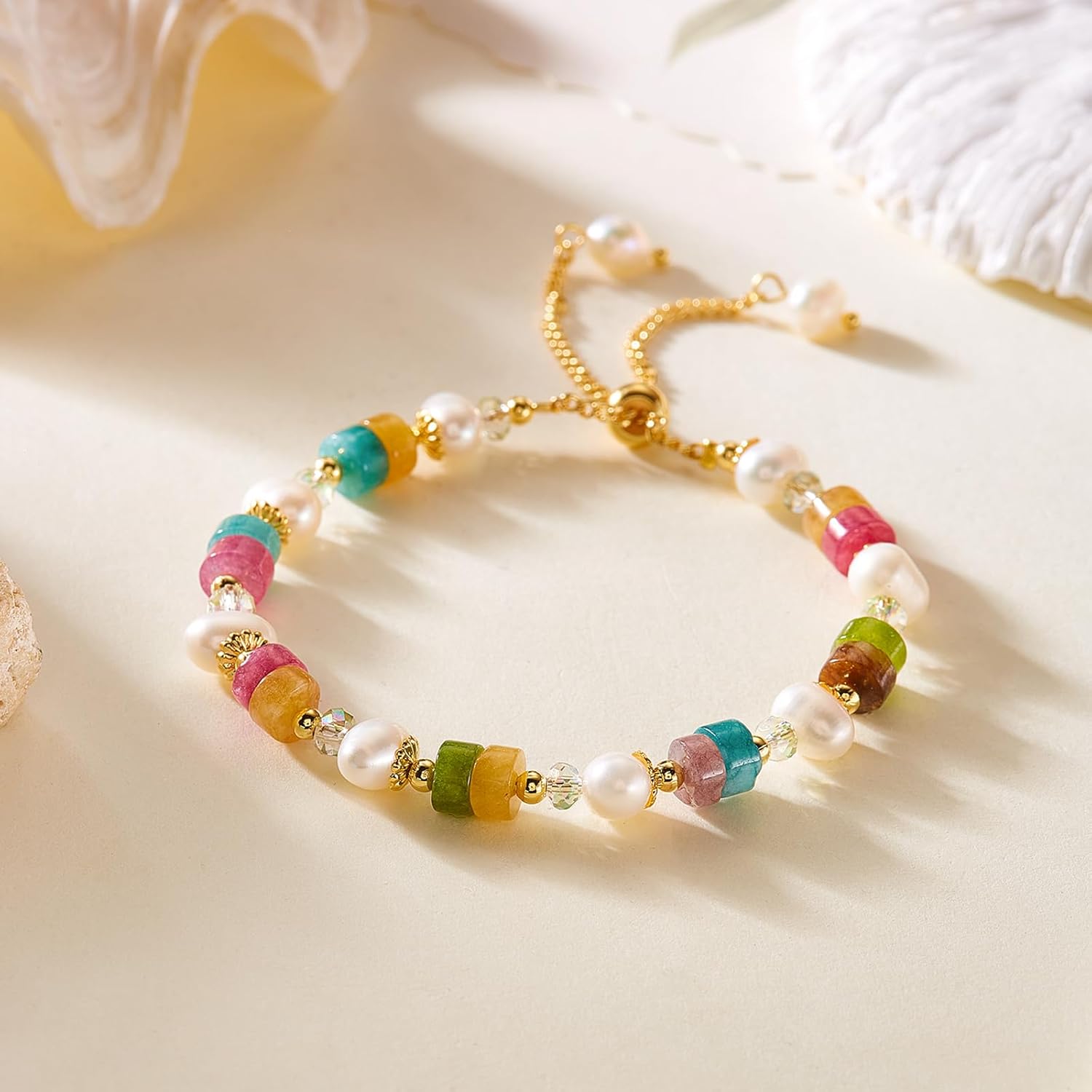 BELLA-Bee Healing Crystal Bracelets for Women Adjustable Rainbow Crystals Amethyst Tourmaline Natural Stone Beaded Bracelets for Women Spiritual Jewelry for Wishes, Protection and Anxiety Relief with Meaning Card - Image 4