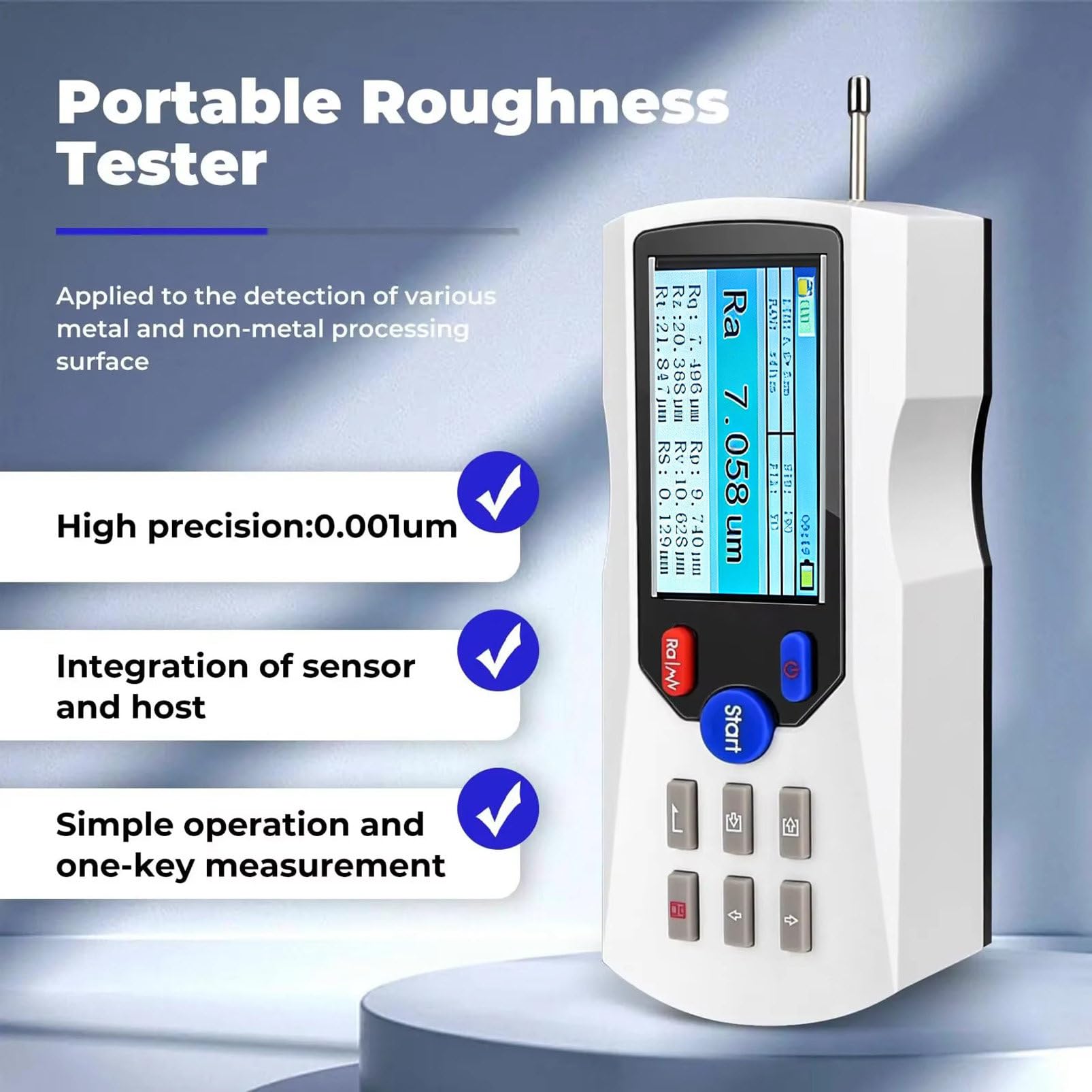 Rugosimetro, Misuratore di Superficie Digitale Palmare con 13 Parametri, Rugosimetro ad Alta Precisione 0,001 μm, con App e Bluetooth, per Misurazioni Superficiali Accurate