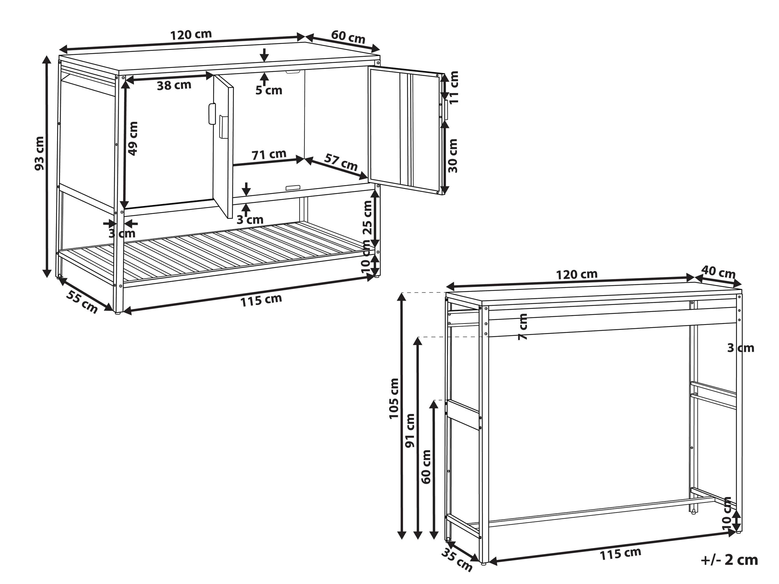 Beliani Conjunto de Armario de Cocina y Mesa de Bar para Exterior de Acero 3 Puertas encimera de Acero Inoxidable jardín Azul Maenza