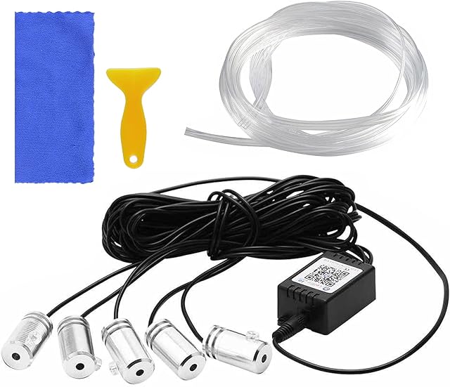 Car Interior LED Strips Light, 5 in 1 RGB Multicolor Neon Car Strip Light with 6M/236 Inch Fiber Optic and Car Charger, APP Control, Music Mode, DIY Effects Atmosphere Ambient Lighting Kit, DC 12V