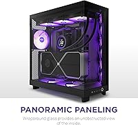 Vista 2 de NZXT Caja de flujo de aire H6 Flow RGB de media torre con 3 ventiladores RGB, paneles de vidrio panorámico, gestión de cables, color negro