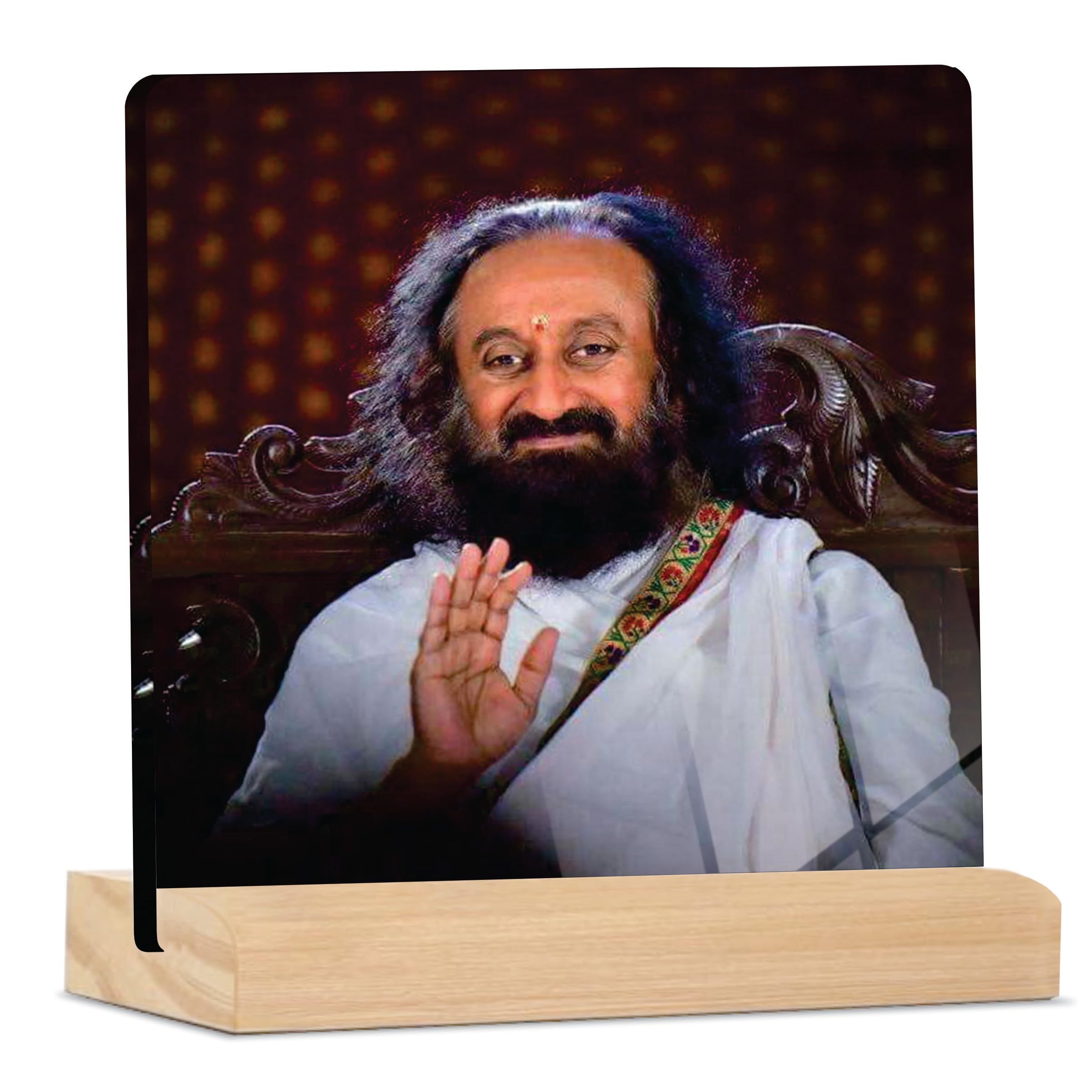 Giftplease Sri Sri Ravi Shankar ji Tabletop Photo Frame with Wooden Stand | Desk Frame for Home & Office D cor | Spiritual & Inspirational Gift | Elegant Display Frame for Pictures GMP_72