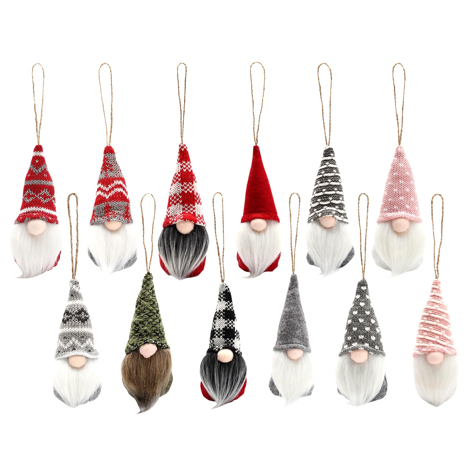 12-Piece Combination Christmas Tree Hanging Gnome Decoration, Swedish Plush Gnome Beard Decoration