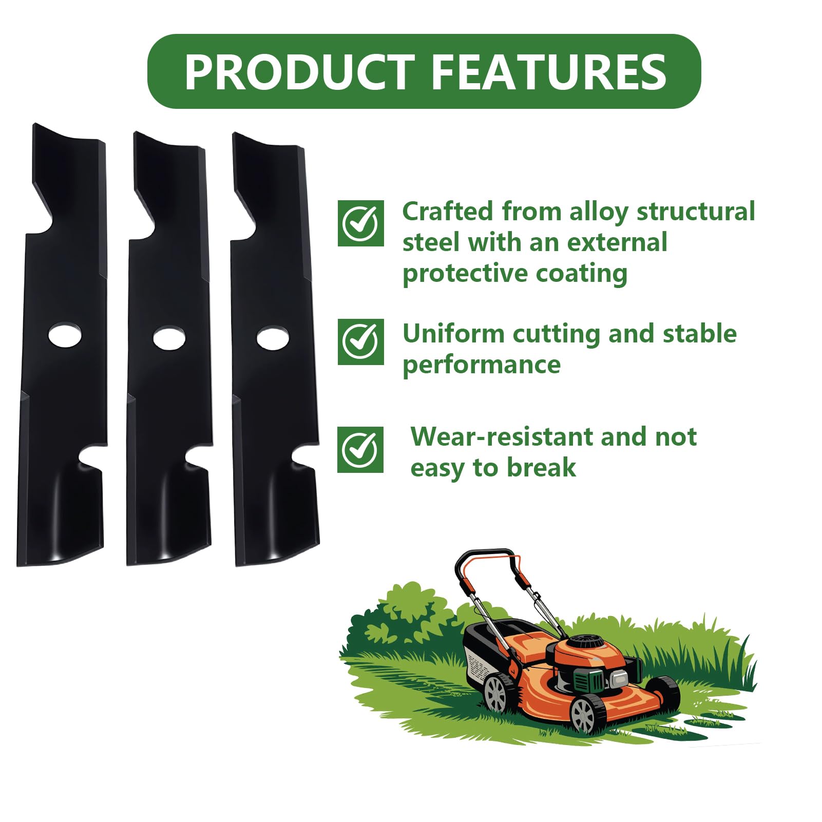 103-6401 Cuchillas para cortacésped Cuchillas Alta elevación para Mulching Repuesto para Plataforma 121,92 cm (48 Pulgadas) Paquete 3Piezas