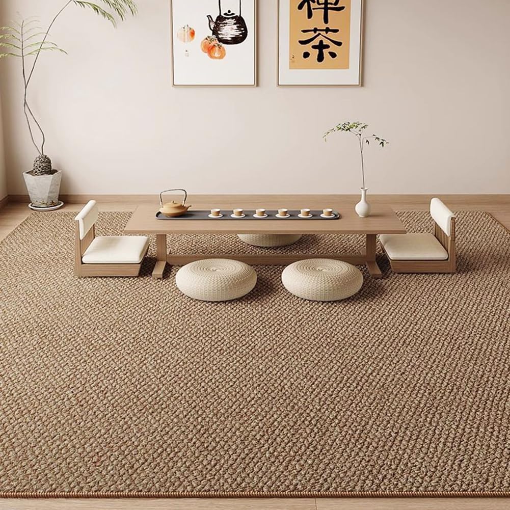 Tapis Modernes de Couleur Unie pour Le Salon Tapis Imitation sisal Grands Tapis Unis pour Chambre à Coucher avec Support antidérapant,Camel,100 * 100cm/3.3 * 3.3ft