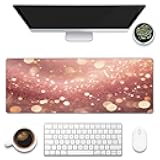 XL Mouse Pad,Rose Pink Glitter Large Gaming Mouse Pad,Gold Sparkles Desk Mat for Desktop,Extended Big Computer Keyboard Desk Pad with Non-Slip Base and Stitched Edge 31.5
